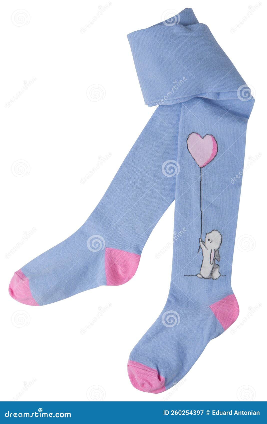 Children`s Blue Tights with Pink Socks and Heels, Half Folded, on a