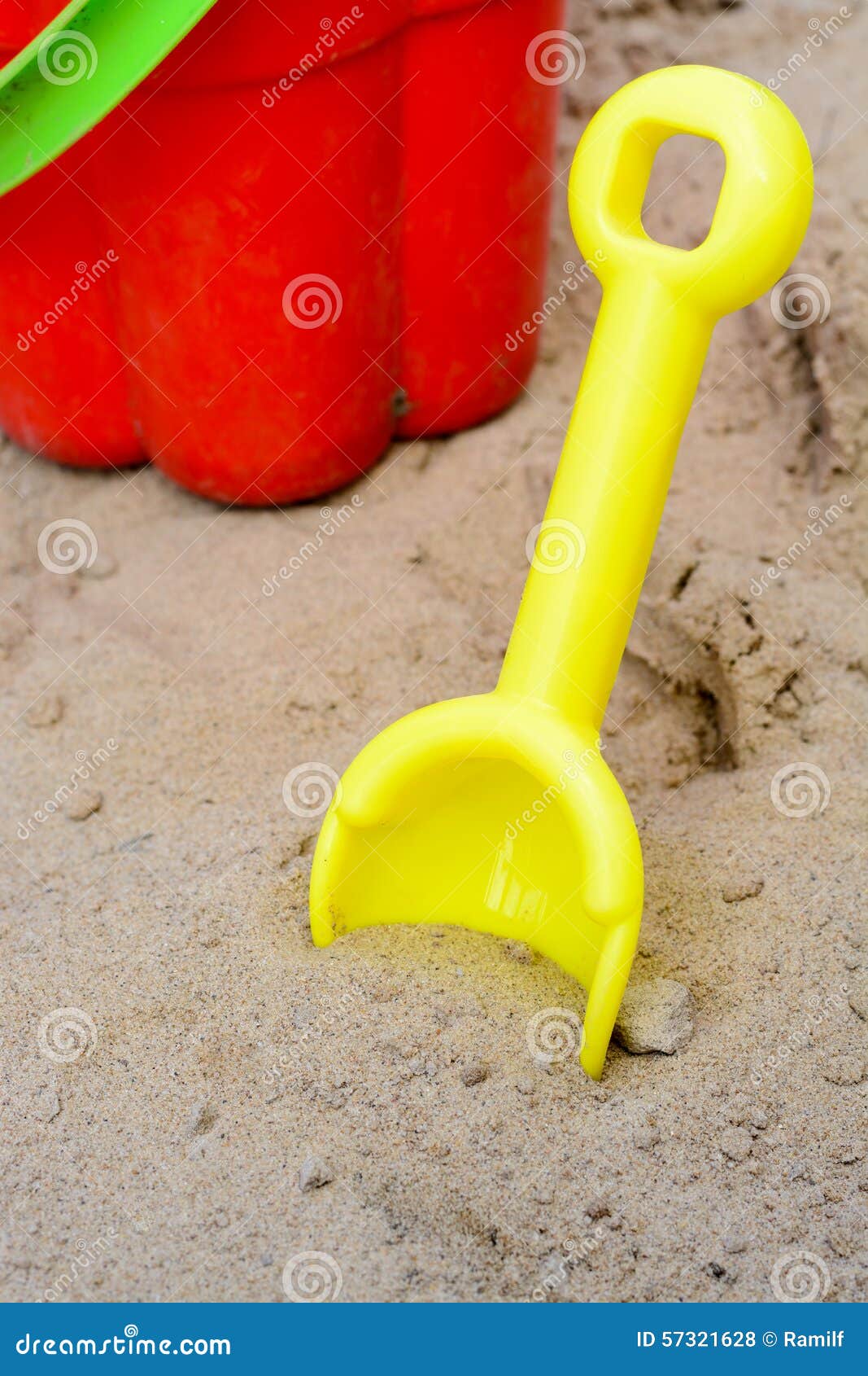 Children S Bucket and Shovel in the Sand Stock Photo Image of