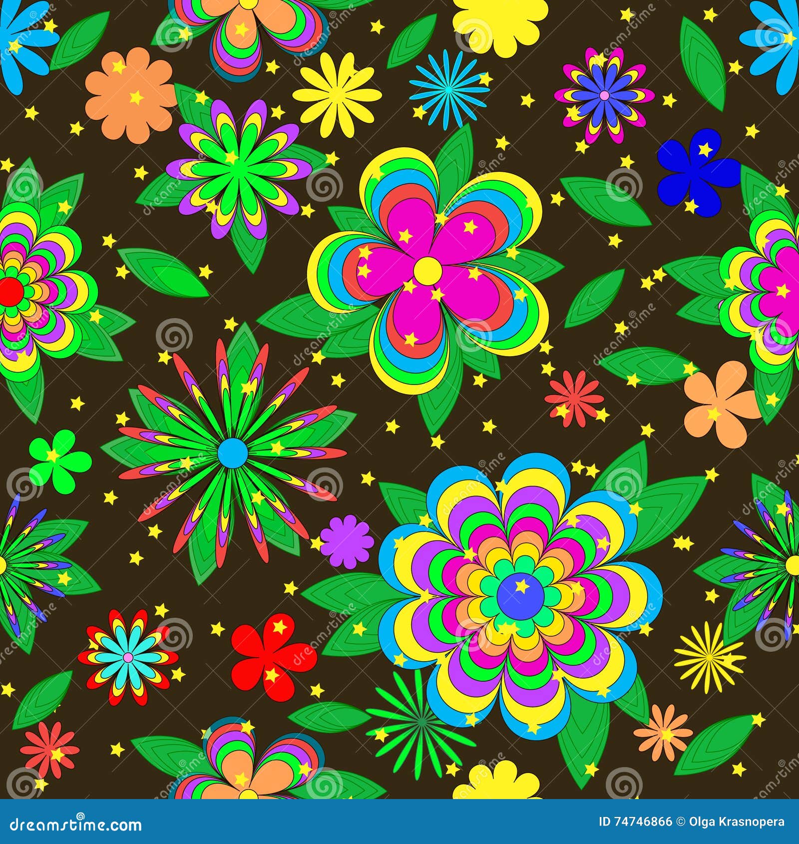 Children S Cartoons Summer Pattern with Flowers, Leaves and Stars Stock ...