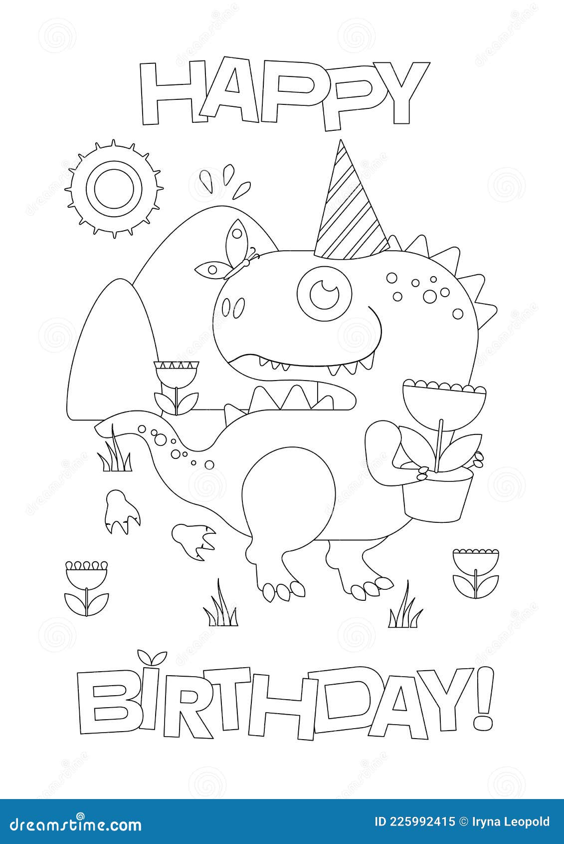 Children S Coloring with a Dinosaur Happy Birthday Stock Vector ...