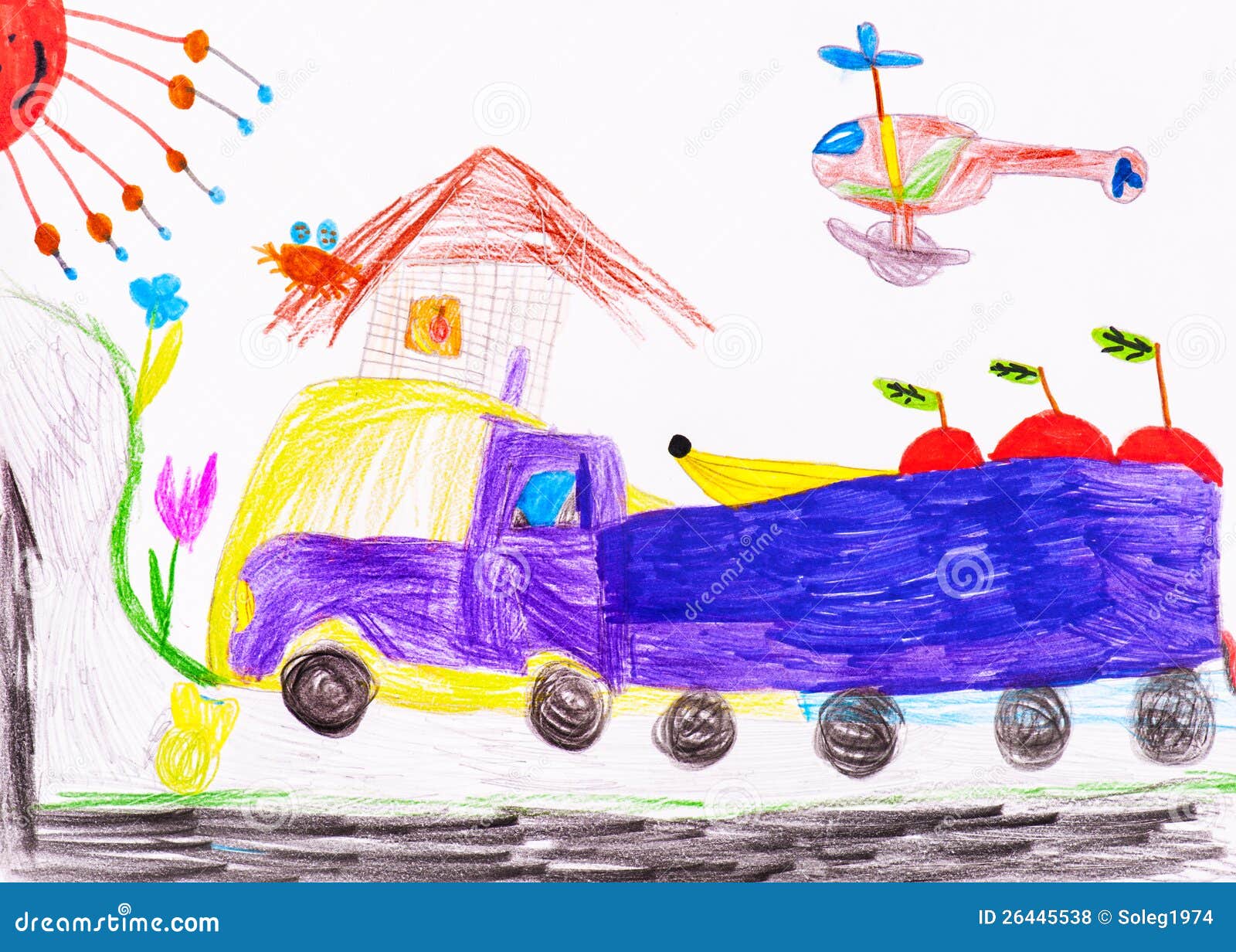 Children S Drawing. Truck Carries Fruit Stock Illustration
