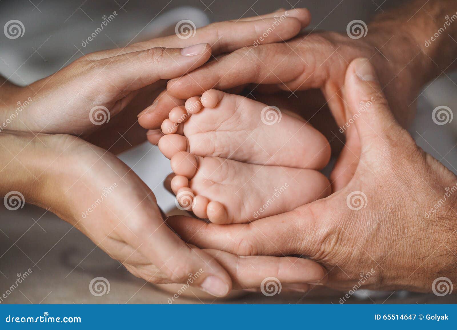 Children S Feet In Hands Of Mother And Father Stock Image