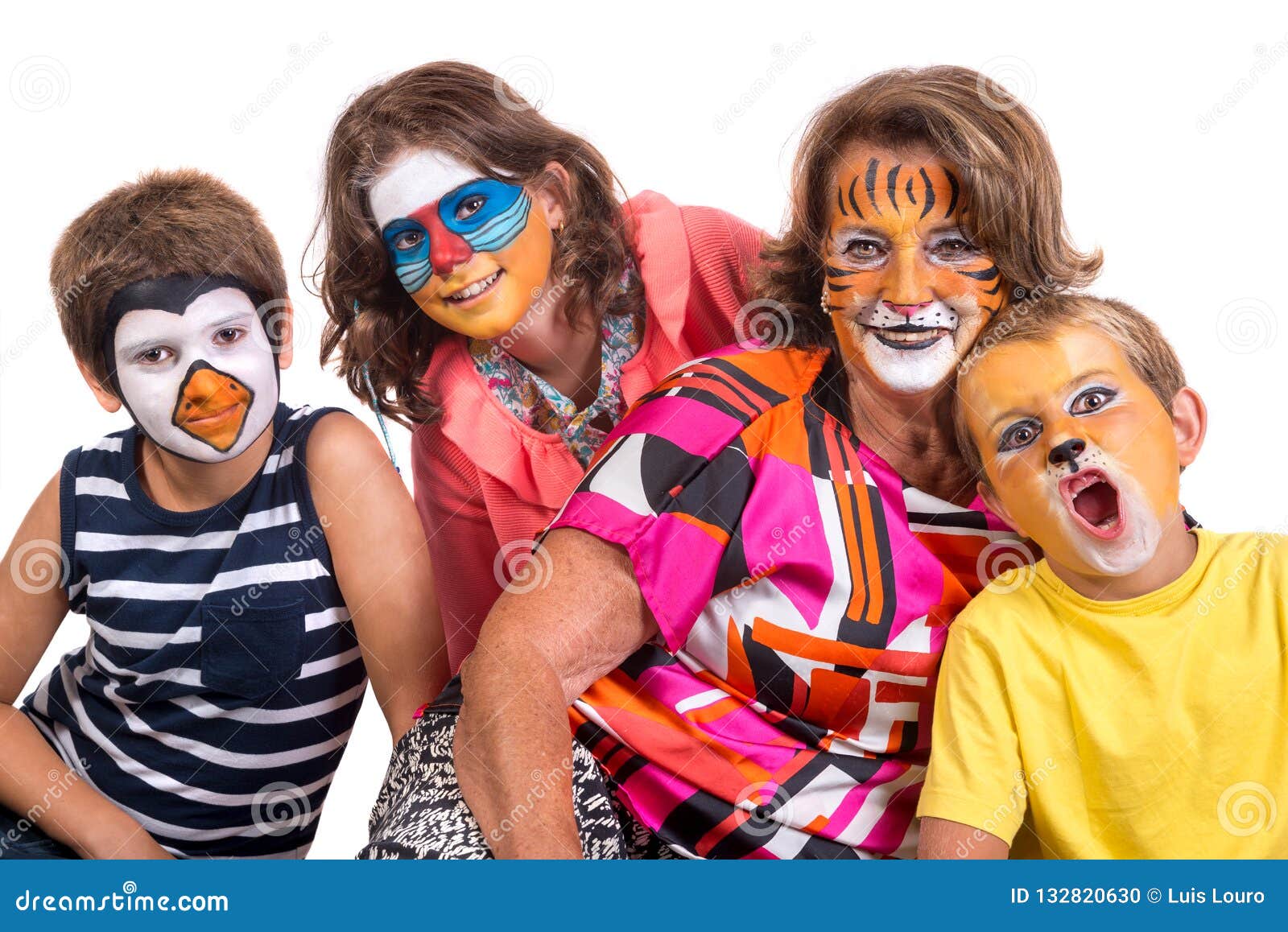 Granny And Kids With Face-paint Stock Photo - Image of ...