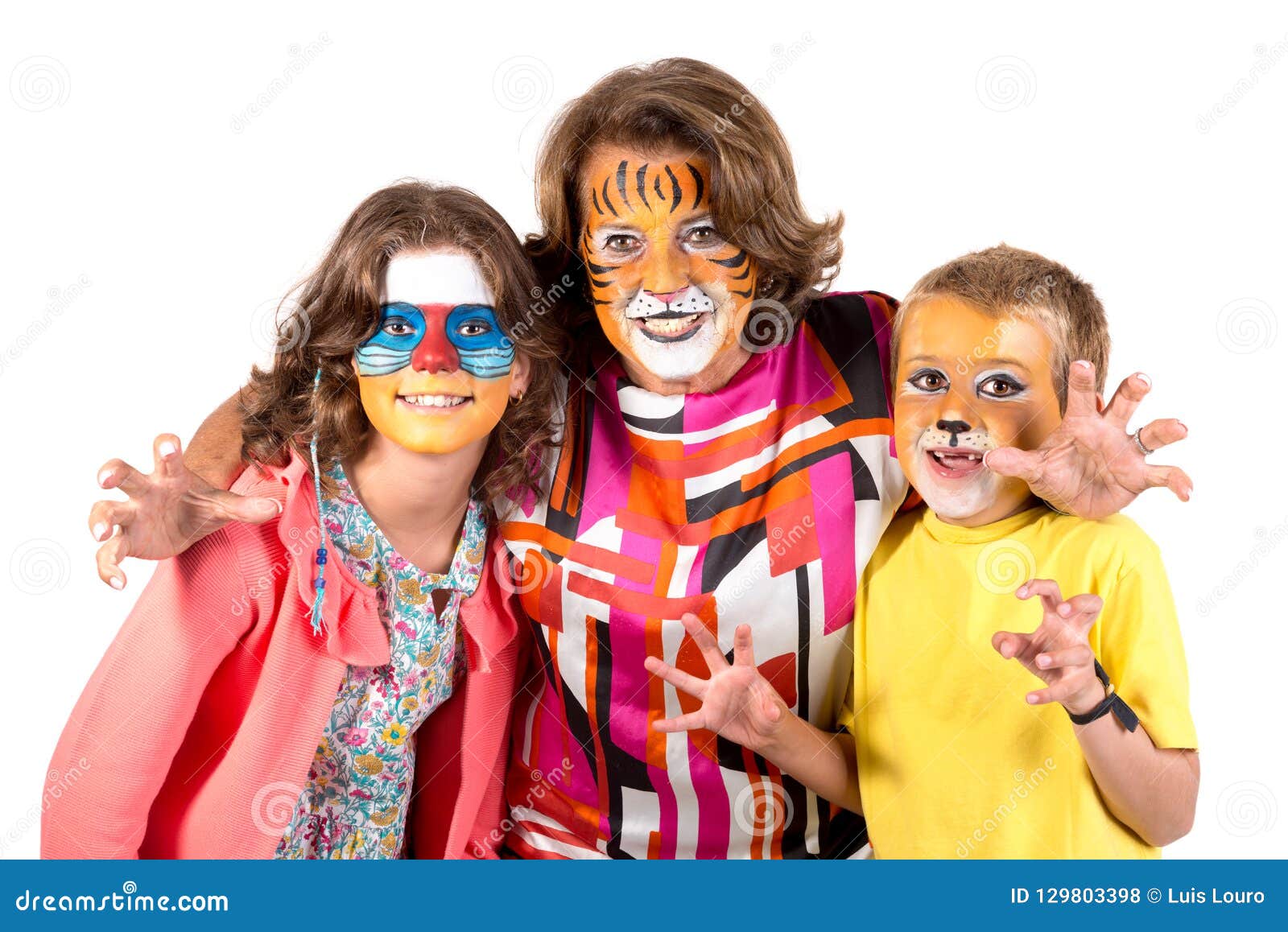 Kids and Granny with Face-paint Stock Photo - Image of little, group ...
