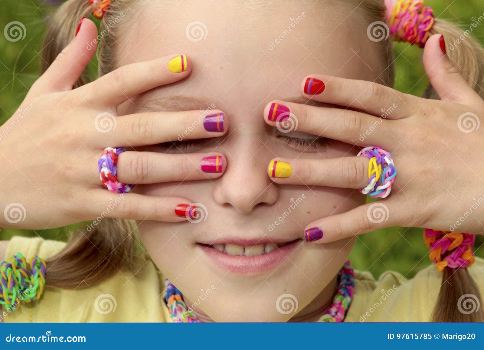 children`s multicolored manicure.