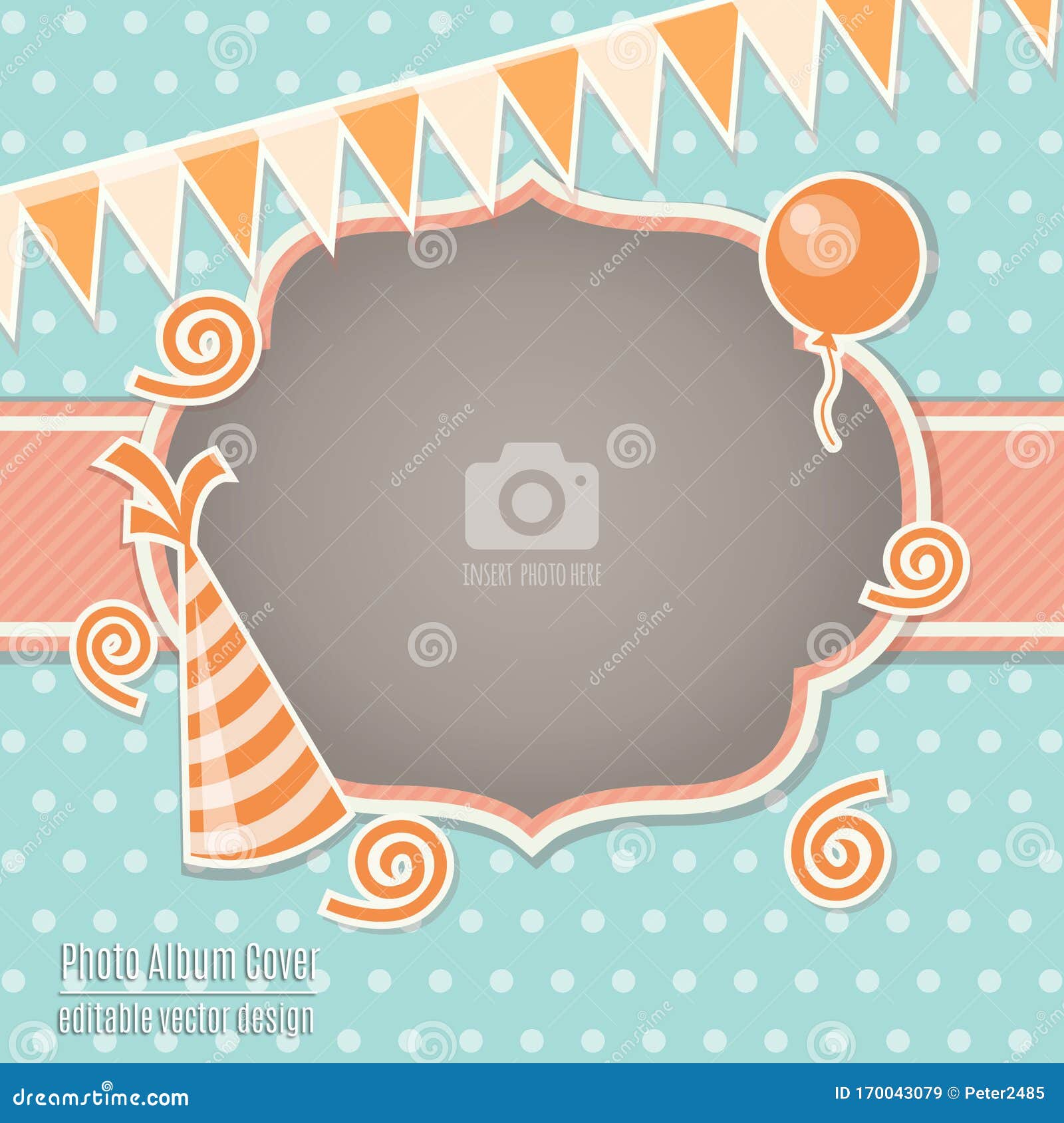 Children`s Party Single Photo Frame Album Cover Template Stock Vector -  Illustration of occasion, scrapbook: 170043079