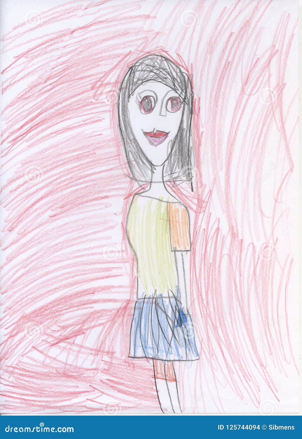 Childrens Pencil Drawings Portrait Of A Girl Stock