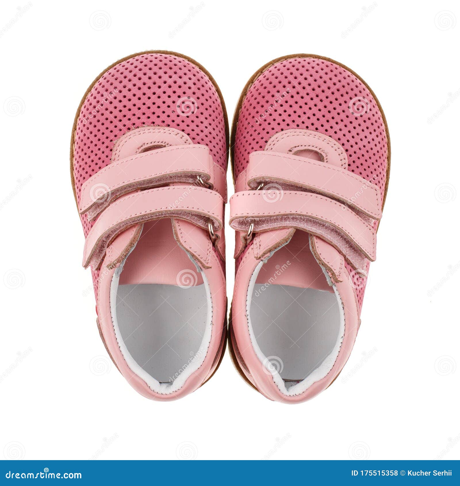 Children`s Pink Shoes for Girls Isolated on White. Top View Stock Photo ...
