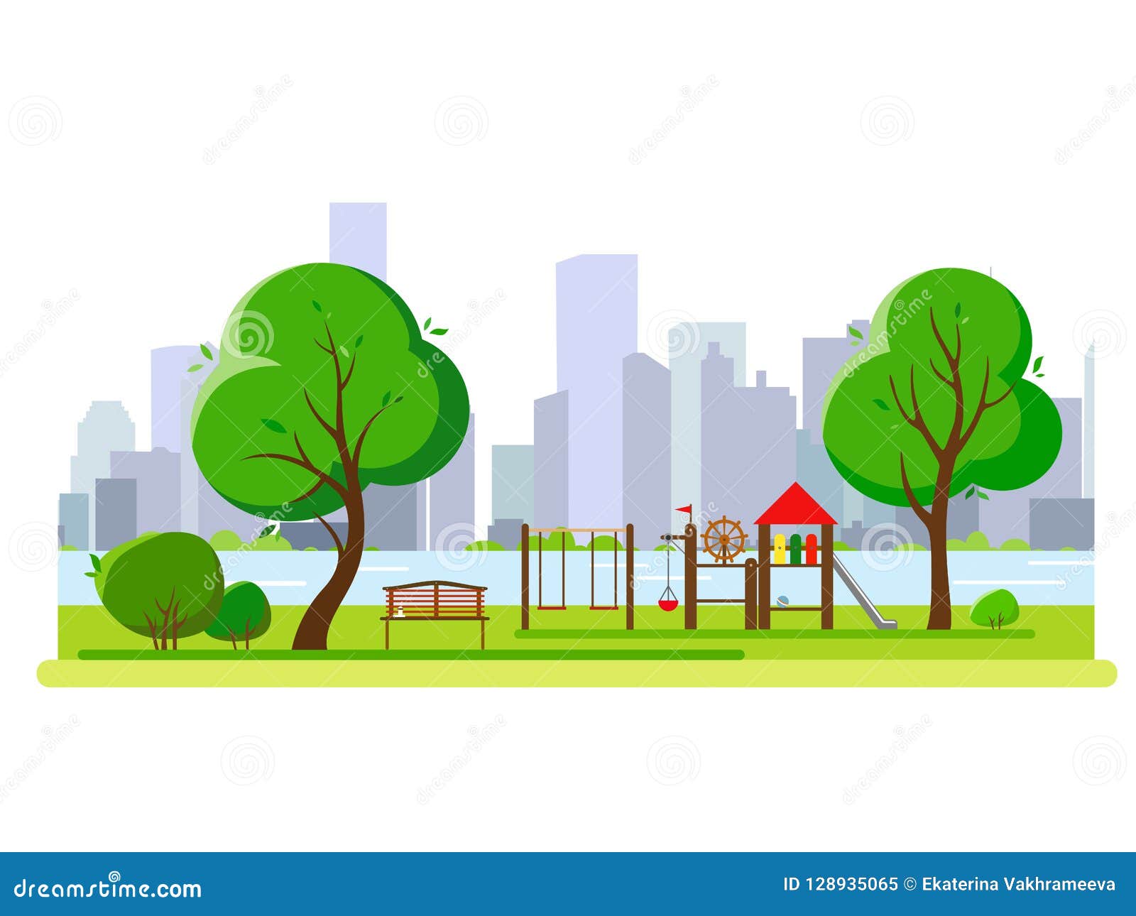 Children`s Playground in the Cityâ€™s Public Park. Vector Illustration ...