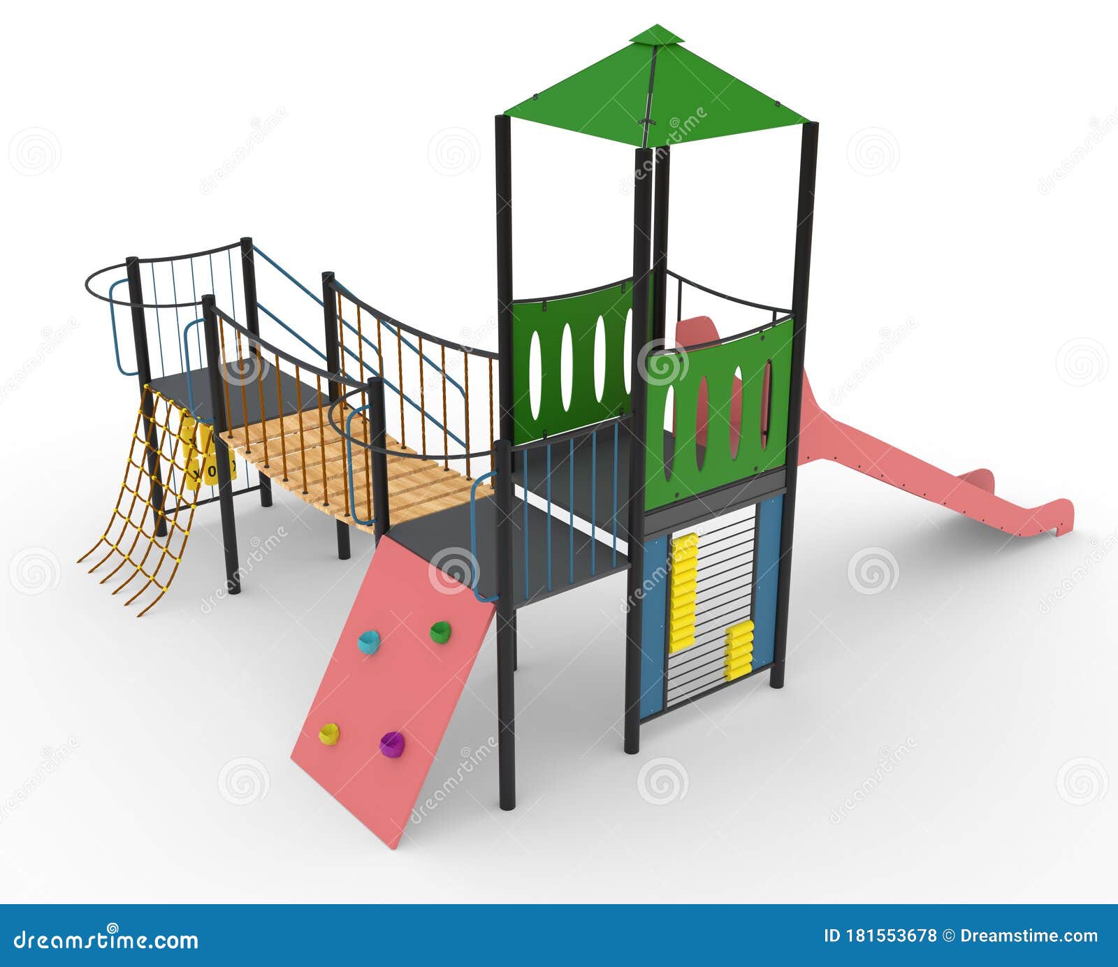 Children`s Playground with Slide and Suspension Bridge 3D Rendering Stock  Illustration - Illustration of stairs, games: 181553678