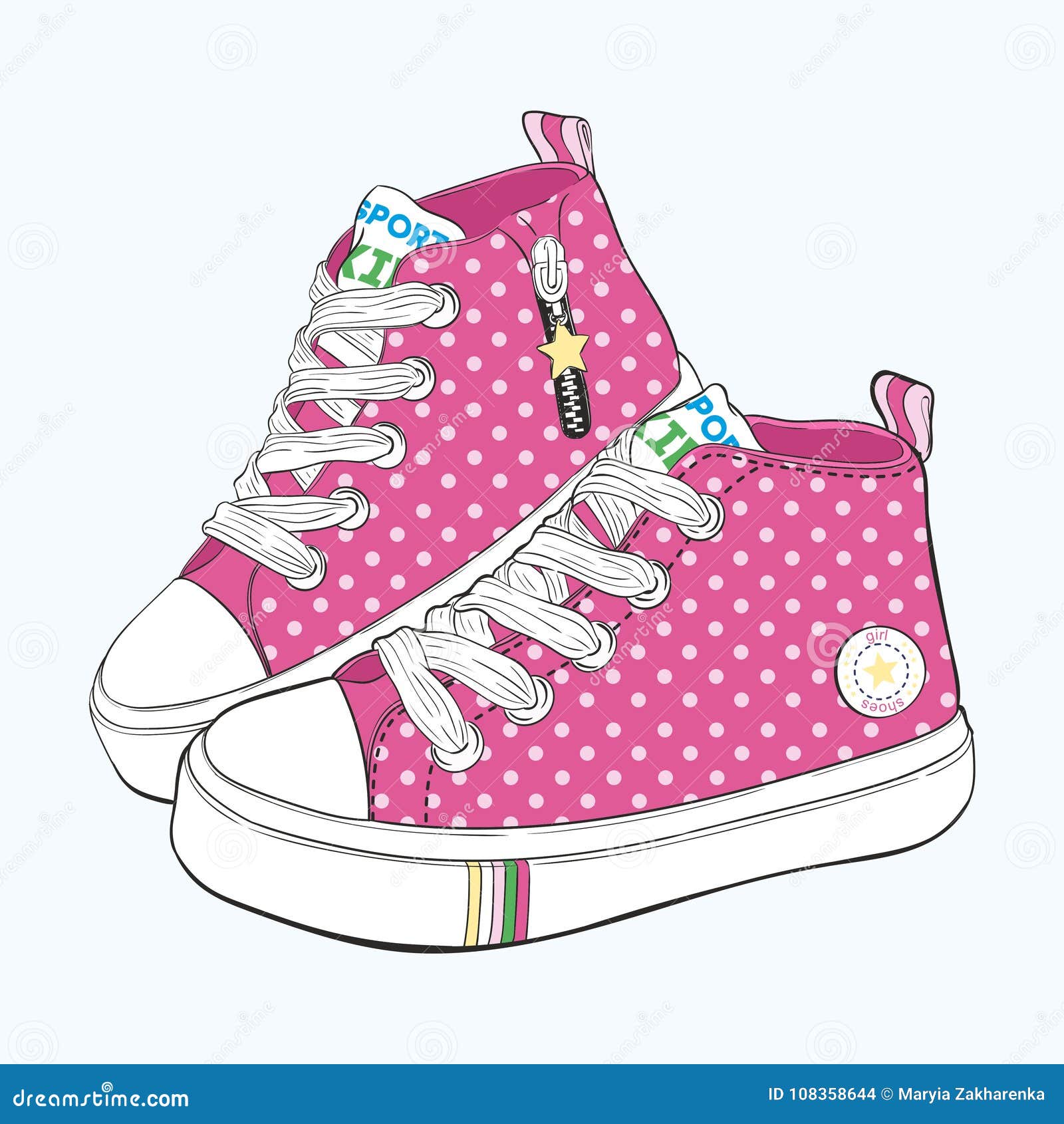 Children`s Sneakers Set. Design Variations of Shoes for Girls. Stock