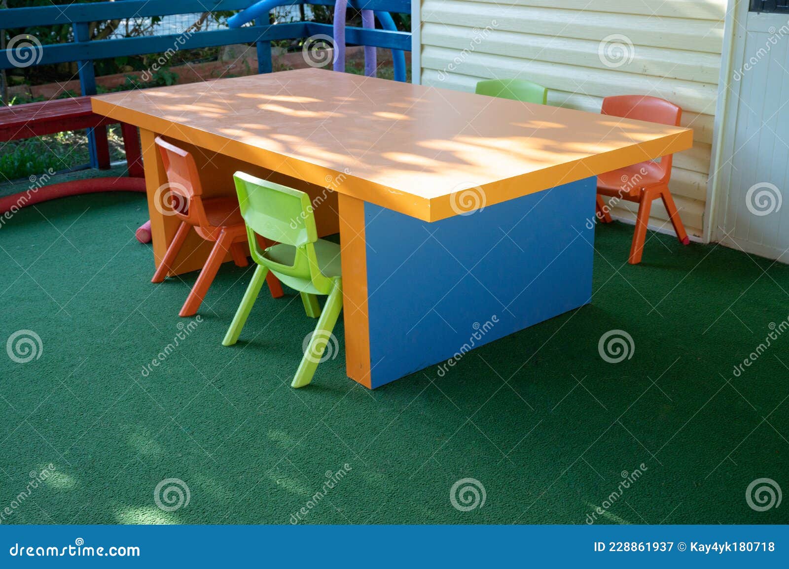 Children S Table with and Chairs in the Playground Stock Image Image of colorful, playground
