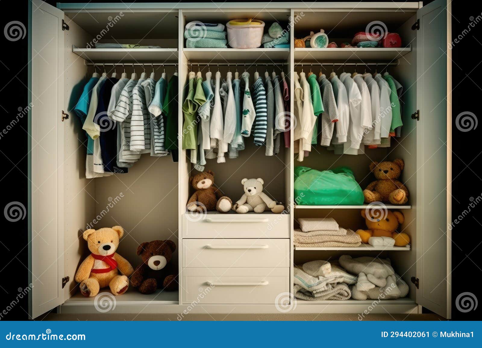 Children S Wardrobe Clothes in the Closet Stock Illustration