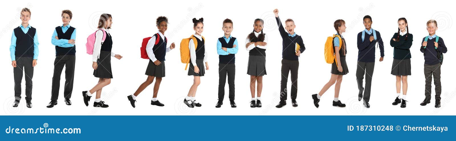 children in school uniforms on background. banner 