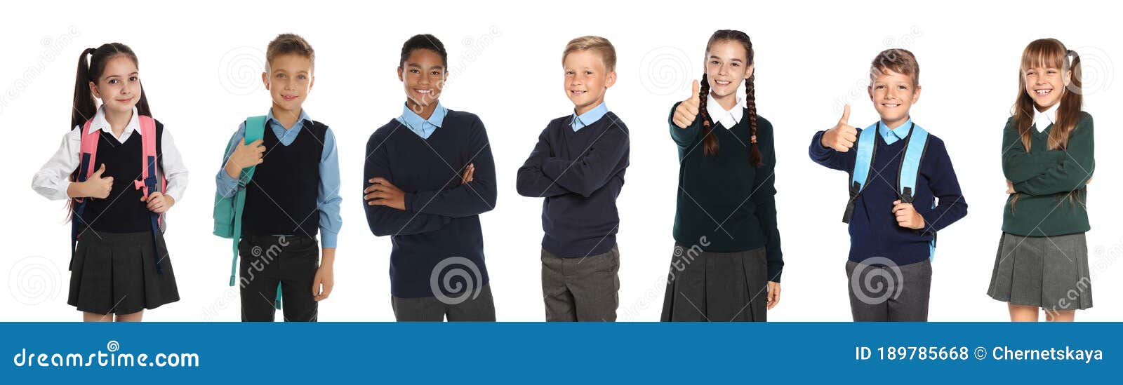 children in school uniforms on background. banner 