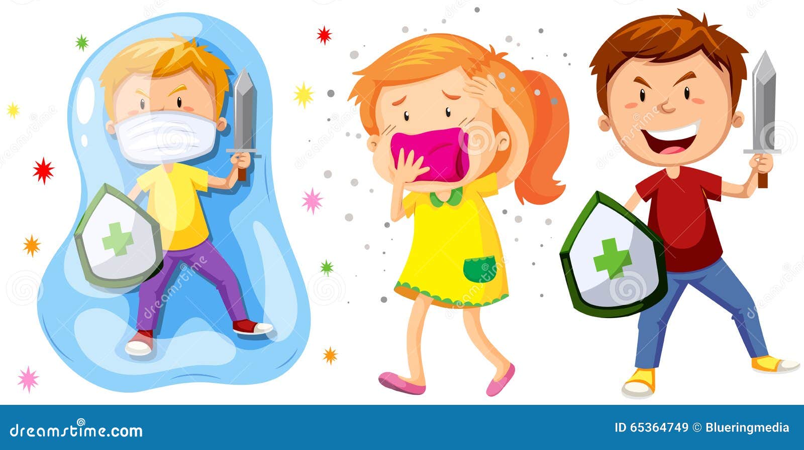 Children With Shield And Sword Fighting Germs Stock Vector