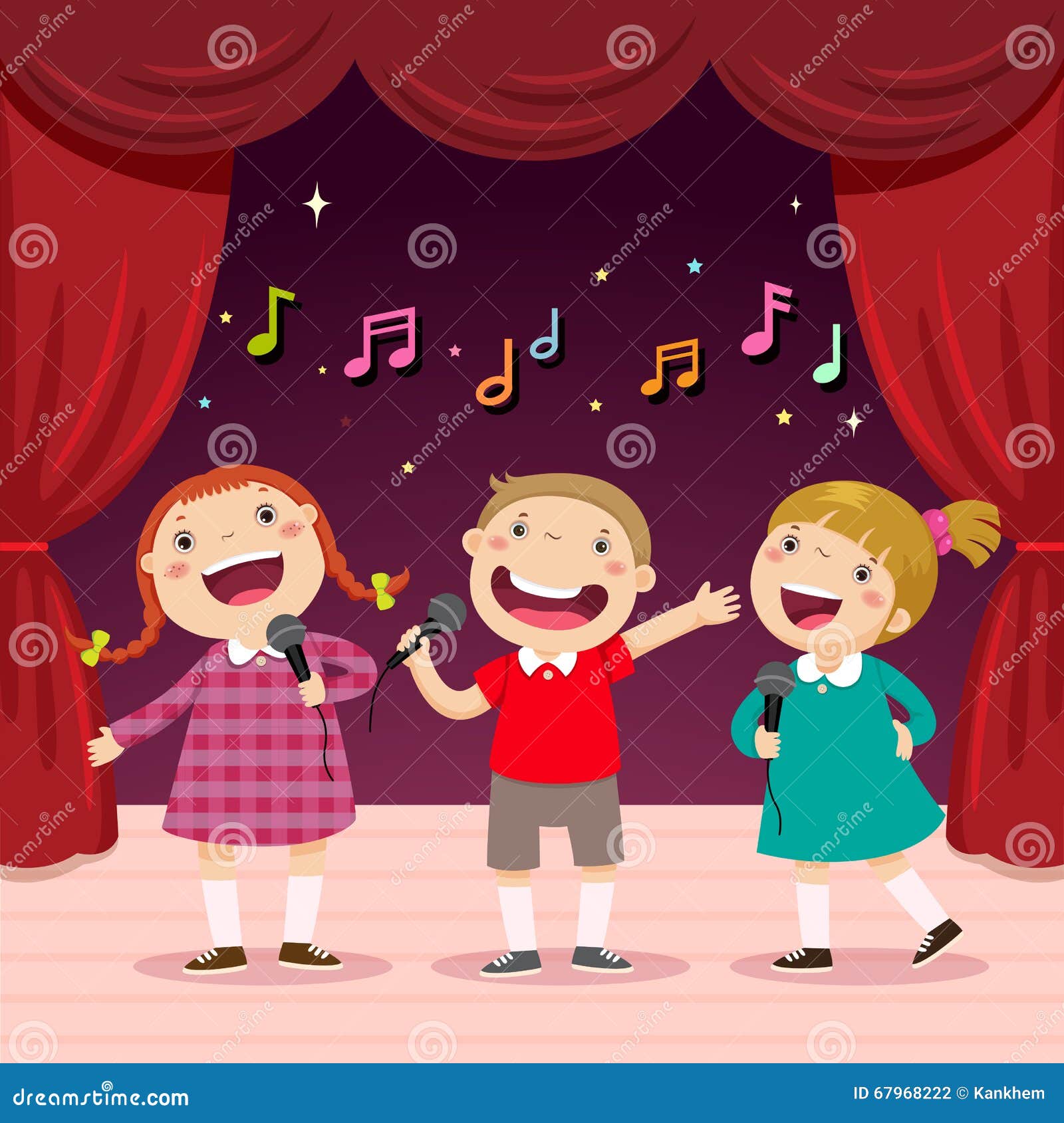 children sing with a microphone on the stage