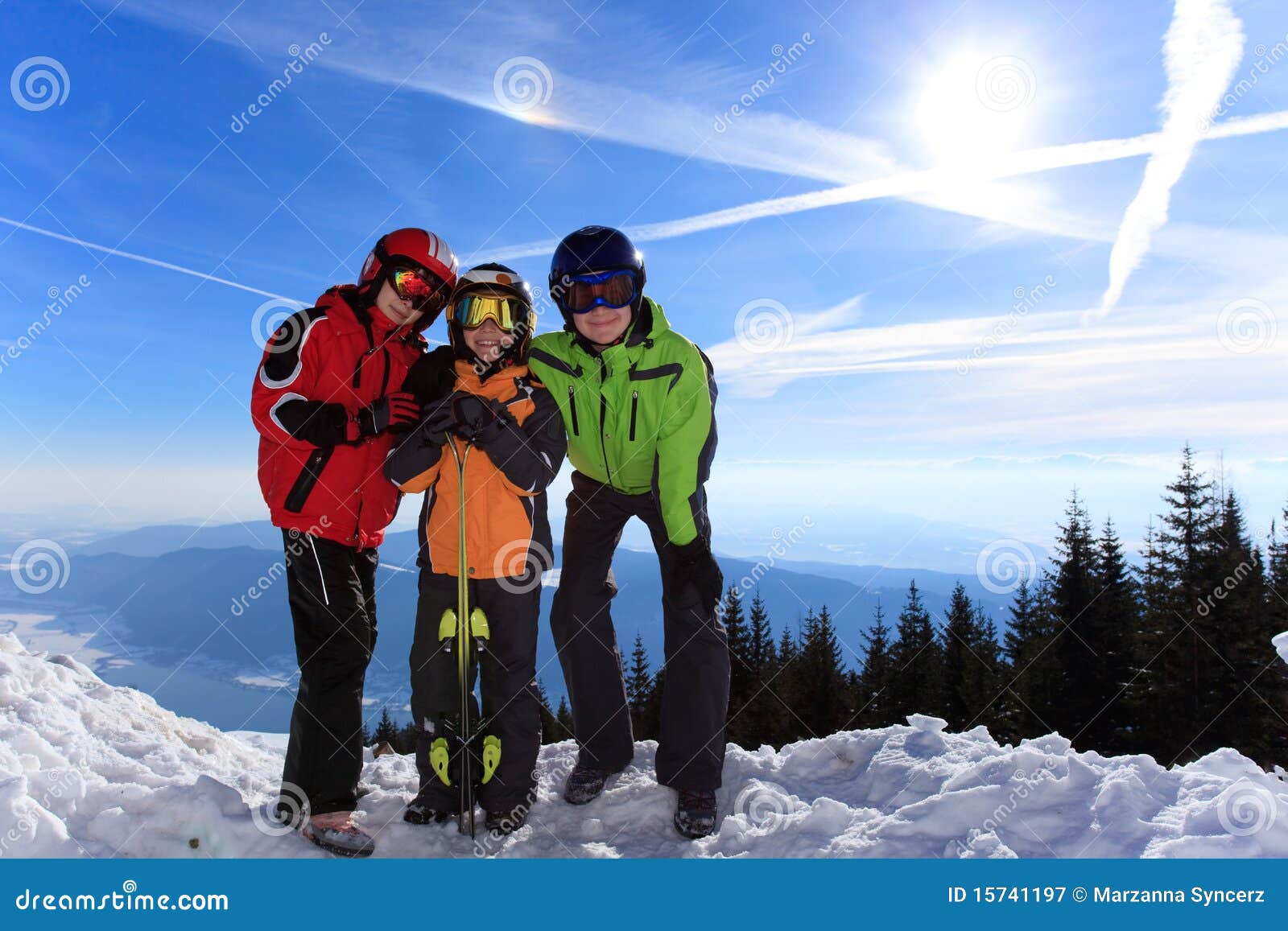 Children in ski clothes stock image. Image of background 15741197