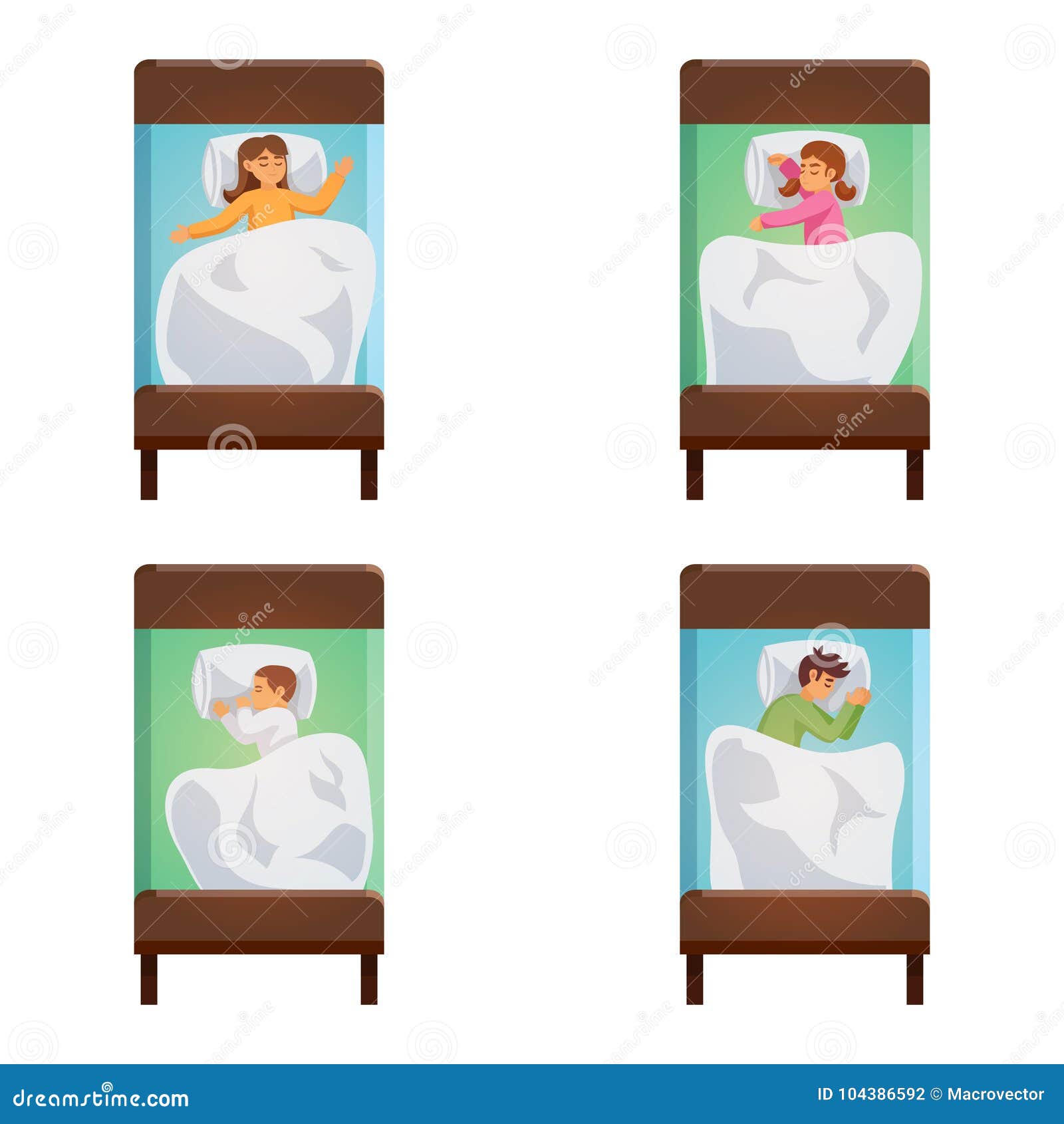 Children Sleeping Poses Isolated Set Stock Vector - Illustration of ...