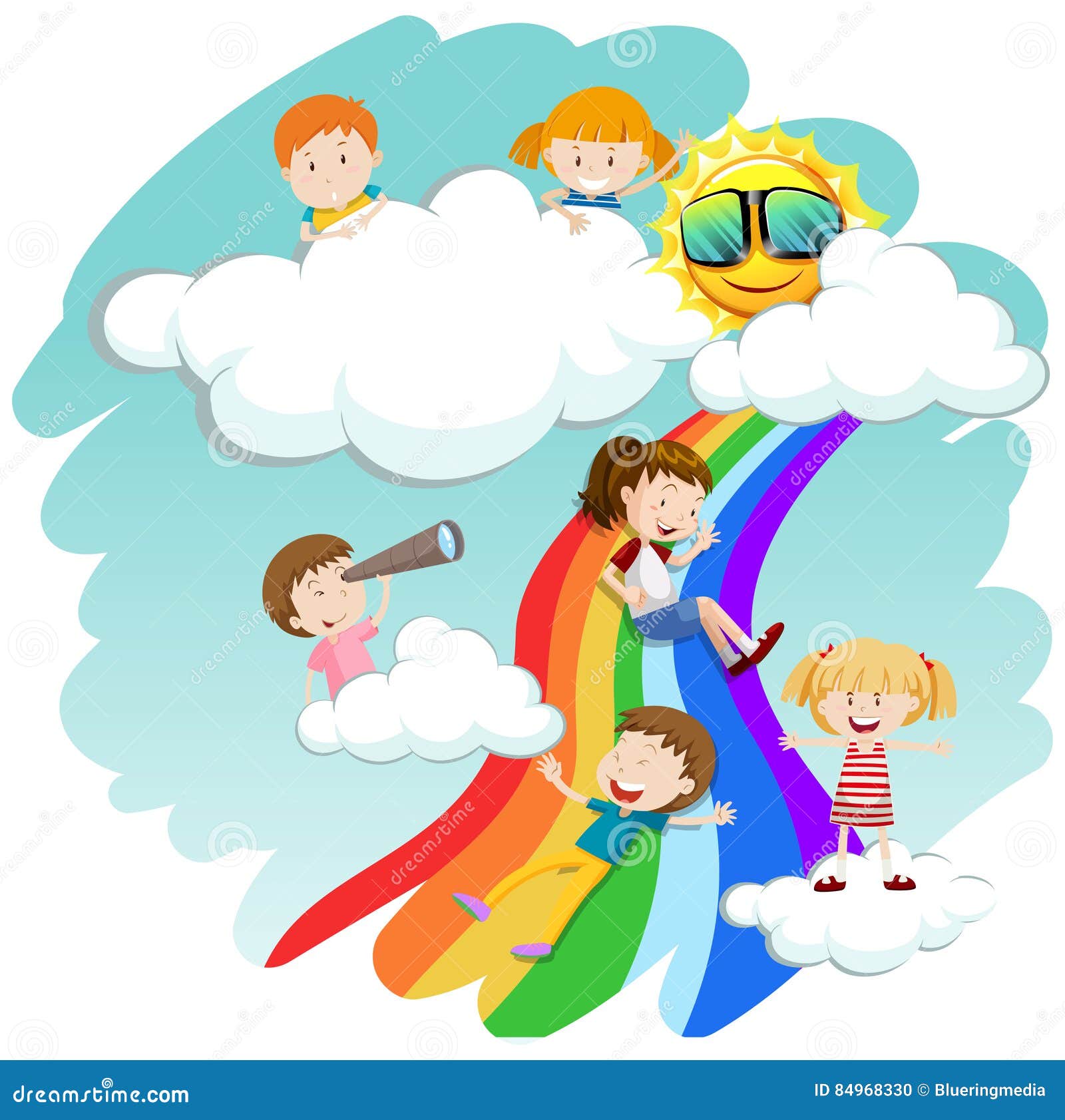 Children Sliding Down The Rainbow Stock Vector - Illustration of object ...