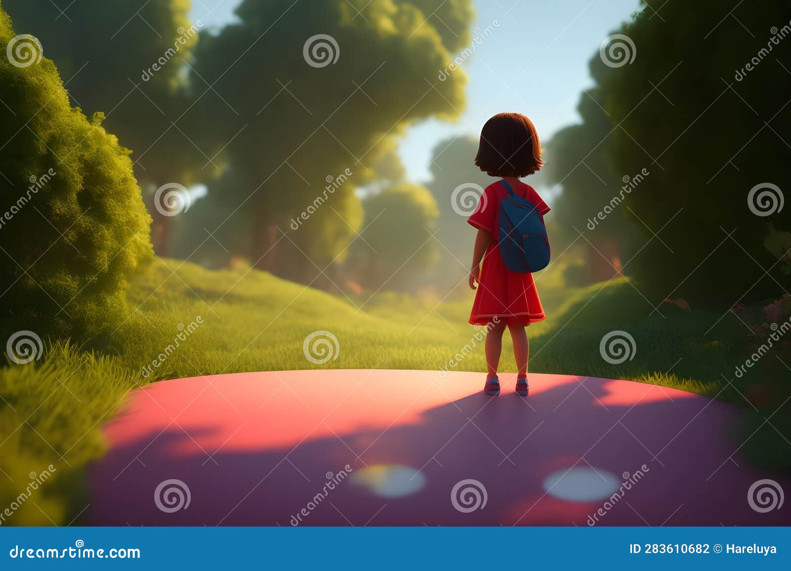 a children student with a bag goes to school.generative ai.