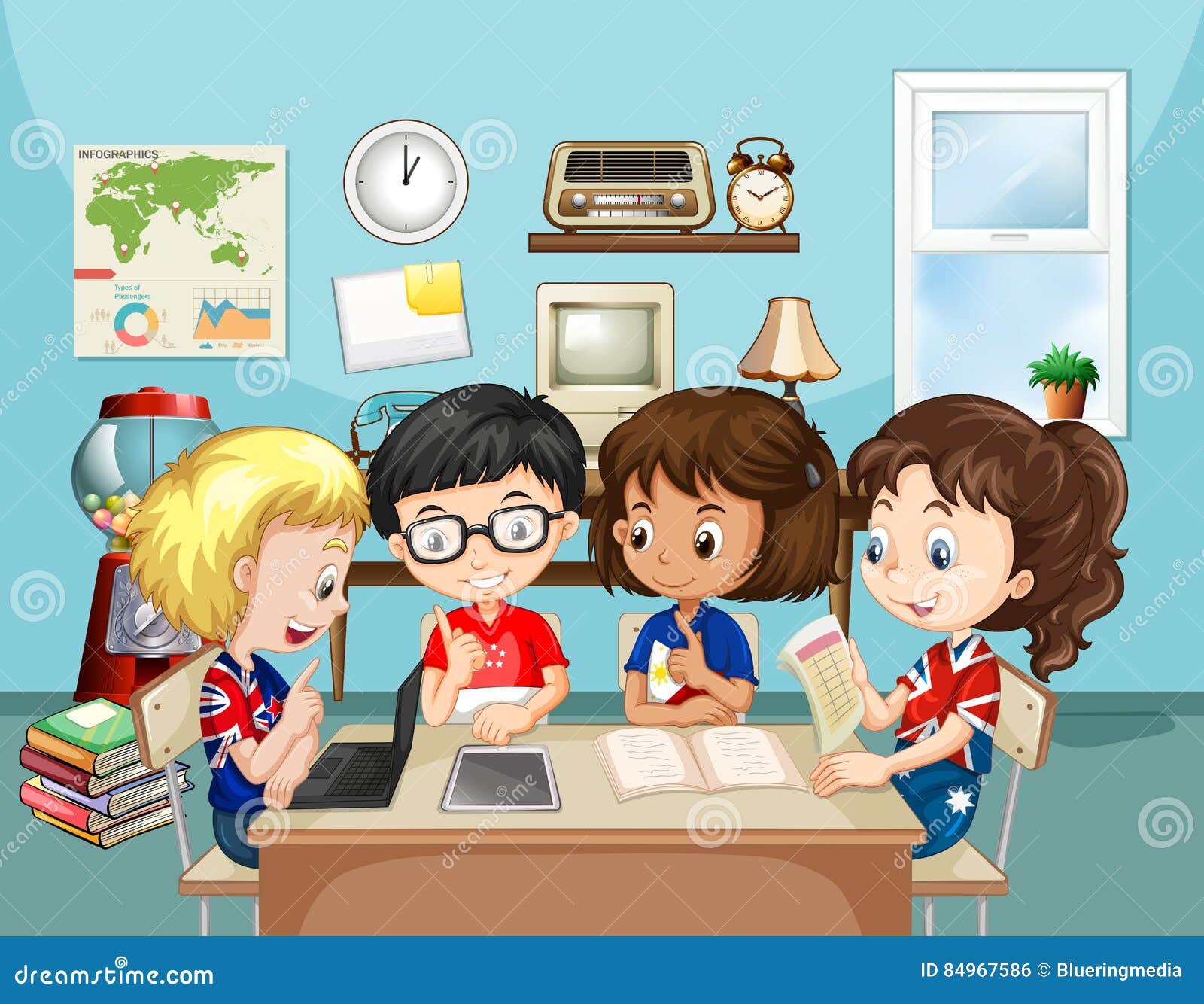 classroom group work cartoon