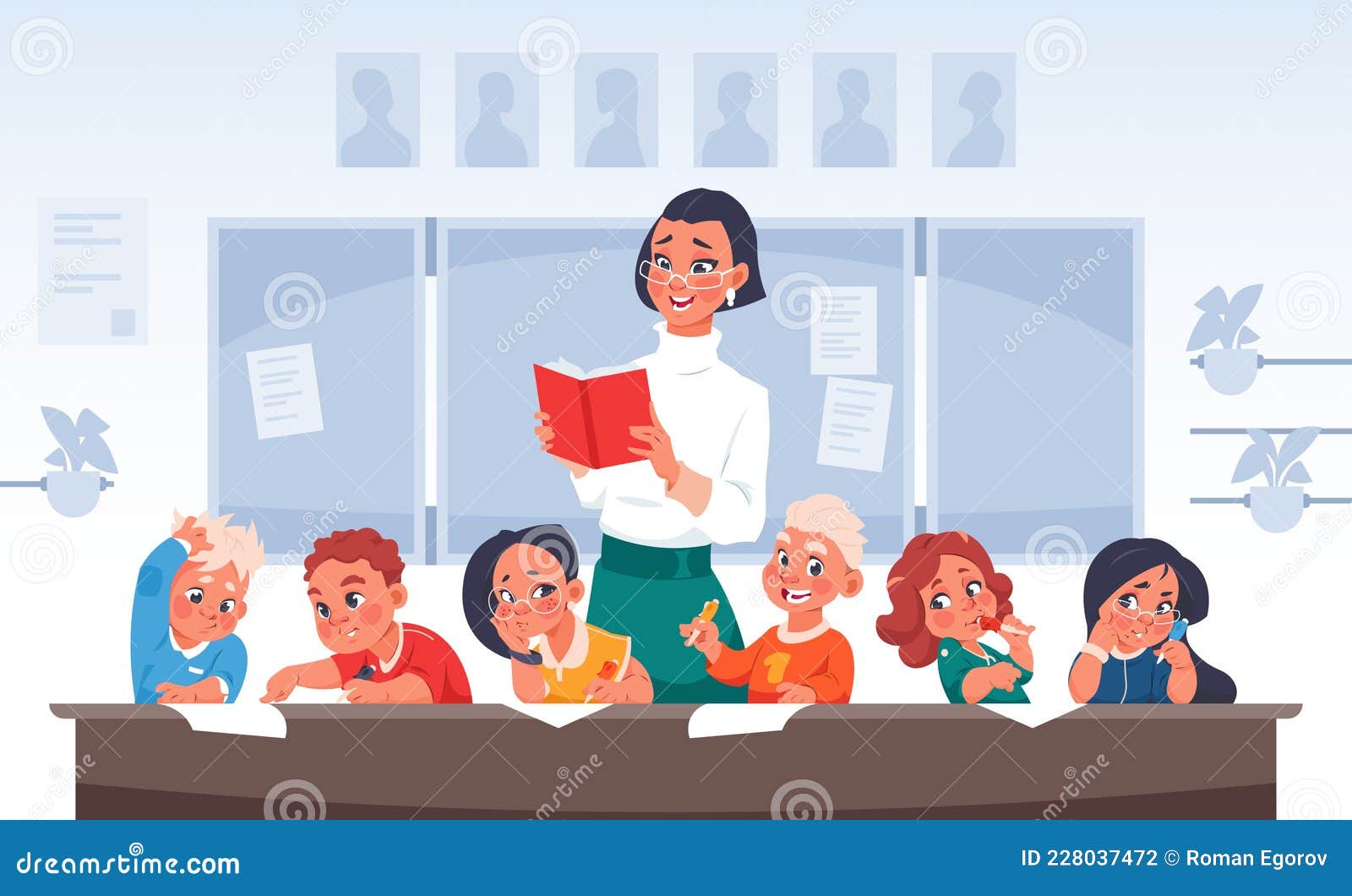 Children and Teacher. Cartoon Primary School Students. Happy Boys and Girls in Kindergarten Listen To Woman with Book Stock Vector - Illustration of textbook, teacher: 228037472 Children and Teacher. Cartoon Primary School Students. Happy Boys and Girls in Kindergarten Listen To Woman with Book Stock Vector - Illustration of textbook, teacher: 228037472