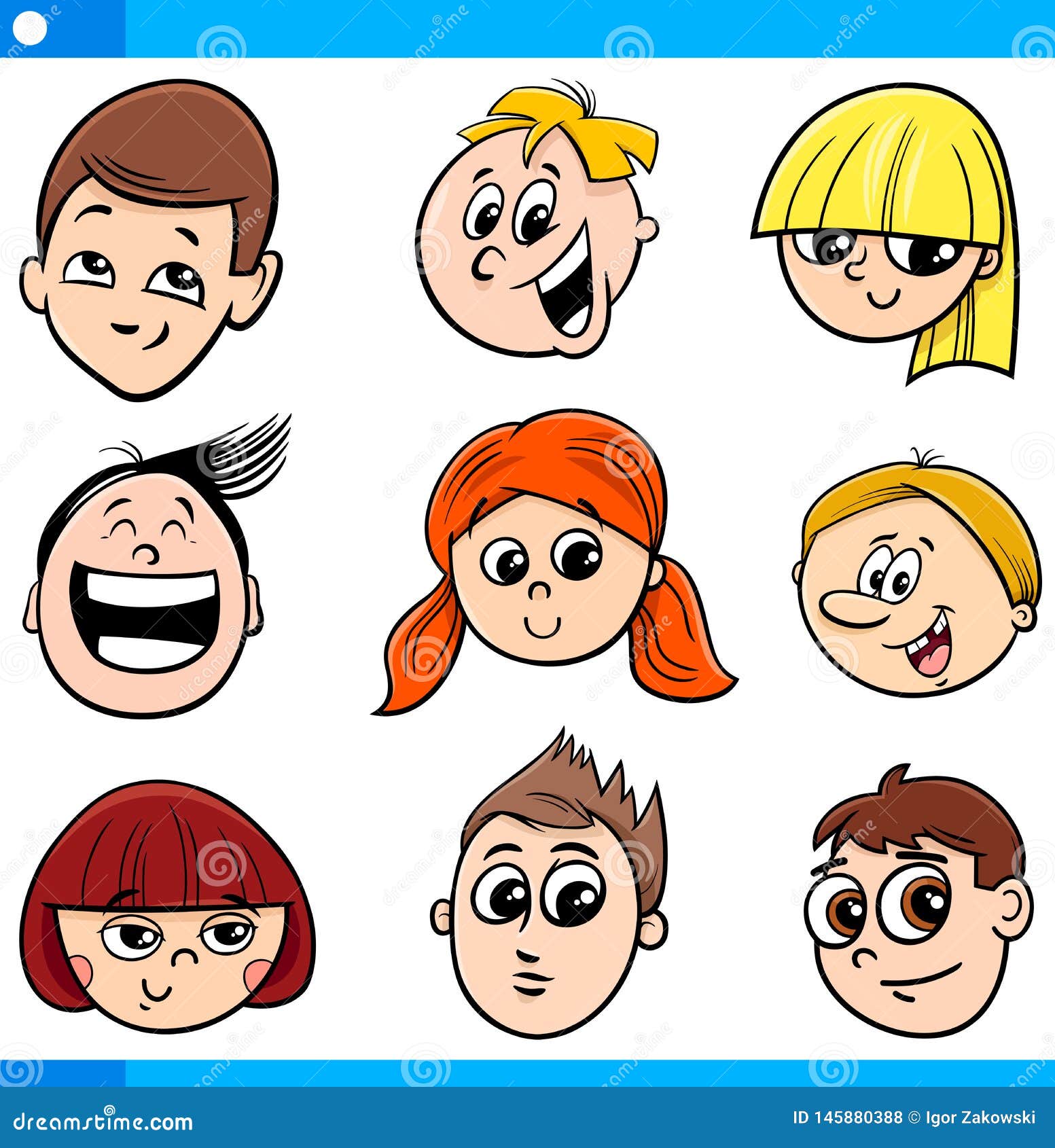 Children or Teens Cartoon Characters Set Stock Vector - Illustration of  happy, drawing: 145880388
