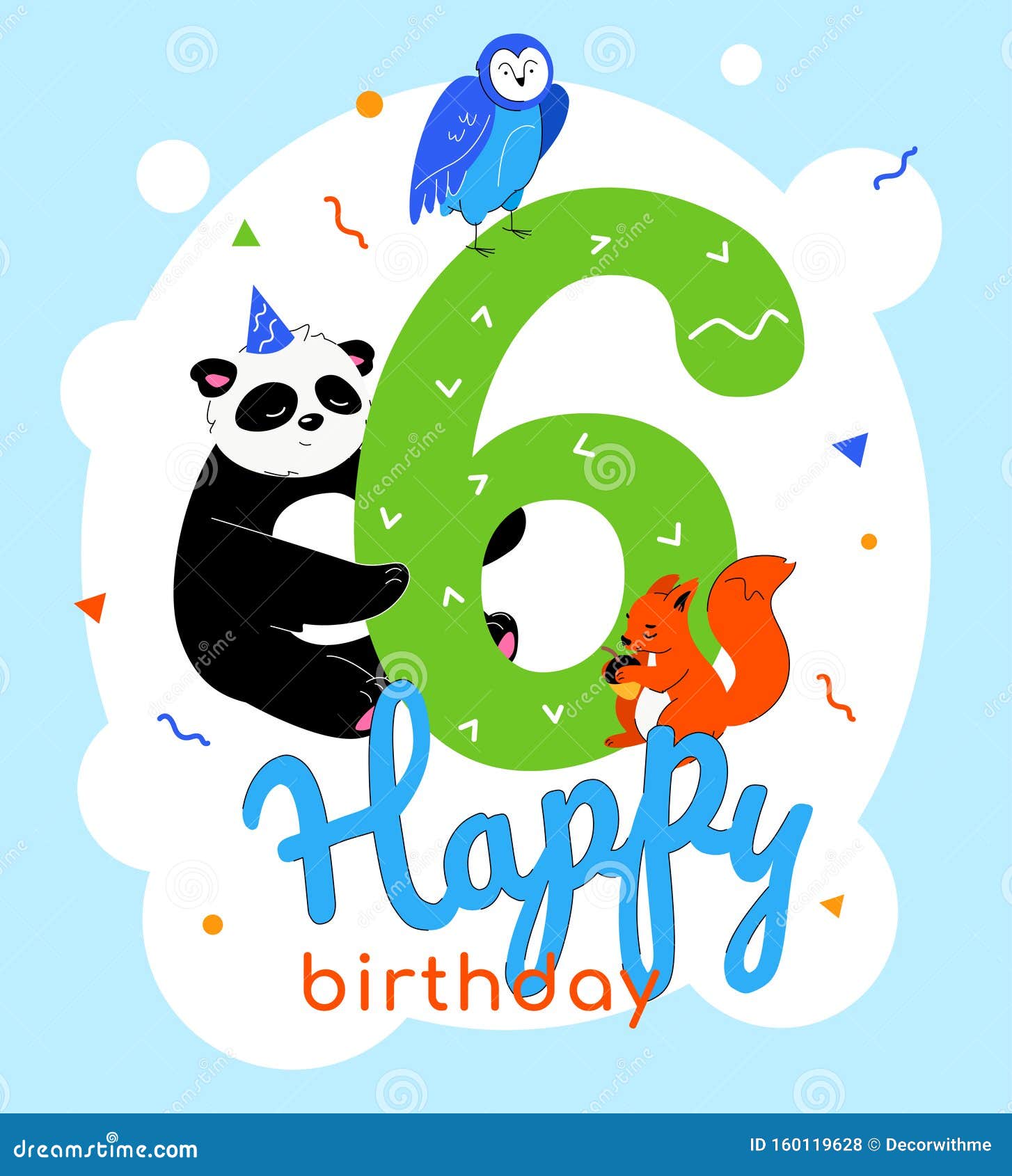 Children 6th Birthday Greeting Card Vector Template Stock Vector -  Illustration of holiday, panda: 160119628