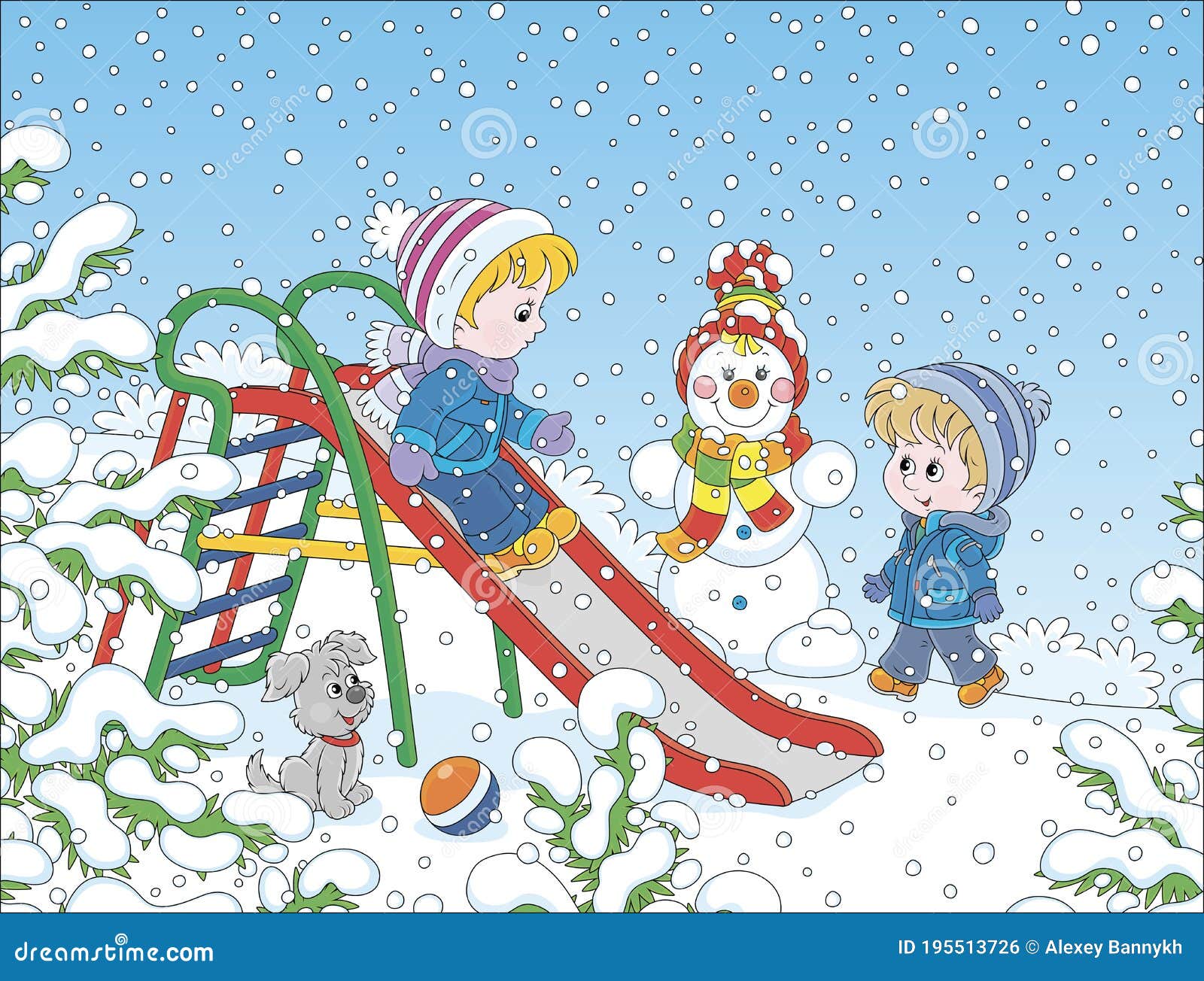 Download Children On A Toy Slide In A Winter Park Stock Vector - Illustration of little, girl: 195513726
