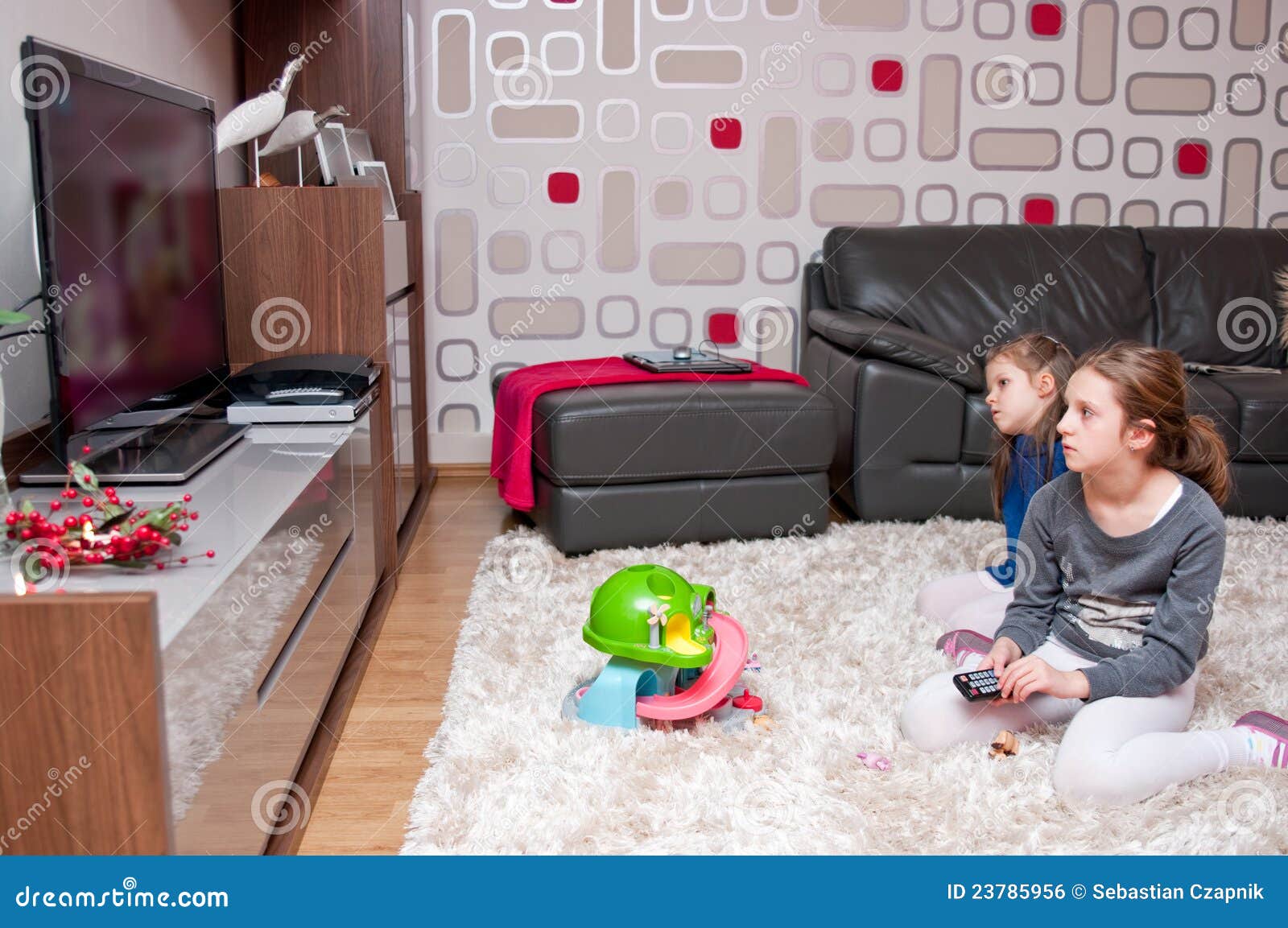 Children watching TV  stock photo Image of sisters watch  