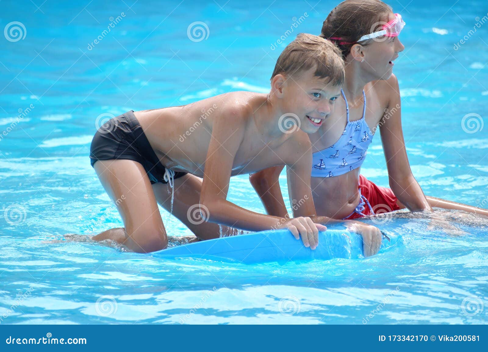 Brother and Sister on Vacation. Funny Kids at the Water Park ...