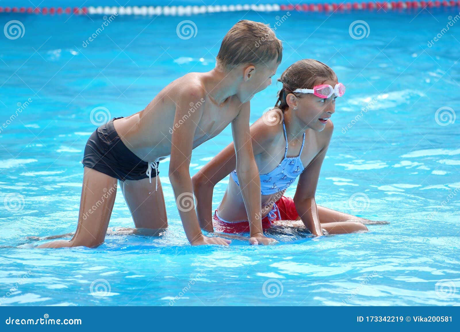 Brother and Sister on Vacation. Funny Kids at the Water Park ...