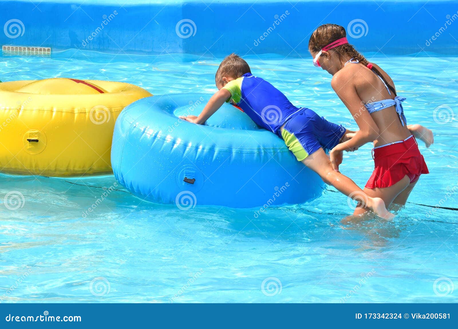 Brother and Sister on Vacation. Funny Kids at the Water Park ...