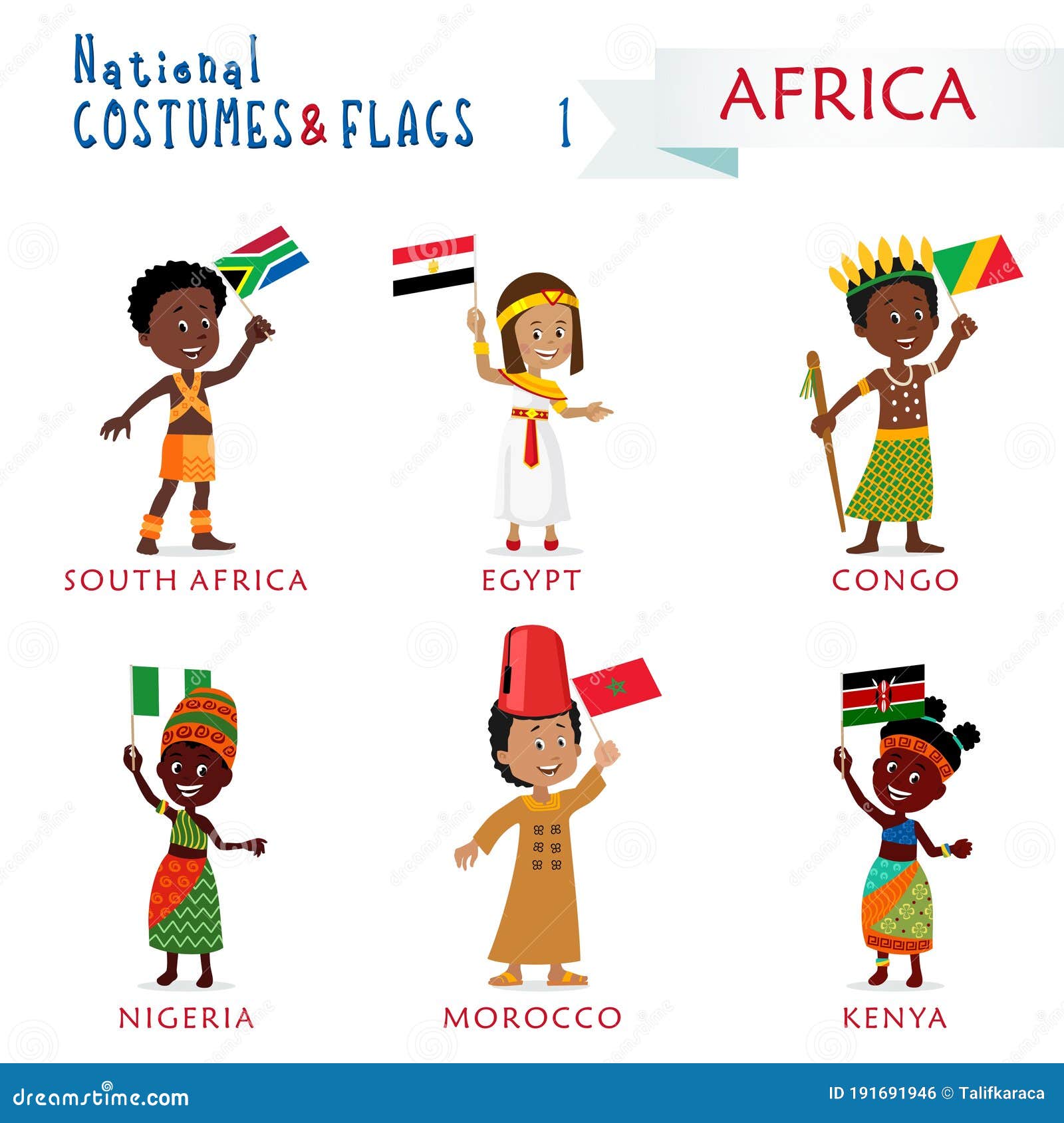 national costumes and flags - kids of the world - africa