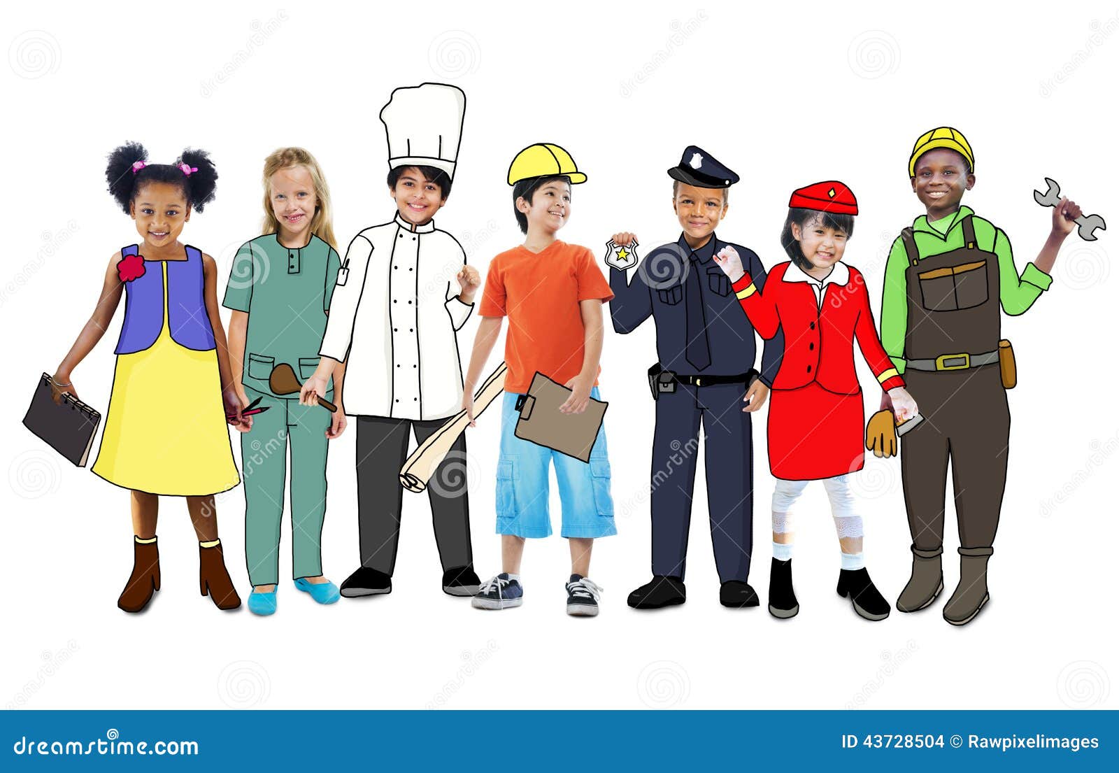 Children Wearing Future Job Uniforms Stock Illustration Illustration of hostess, career 43728504