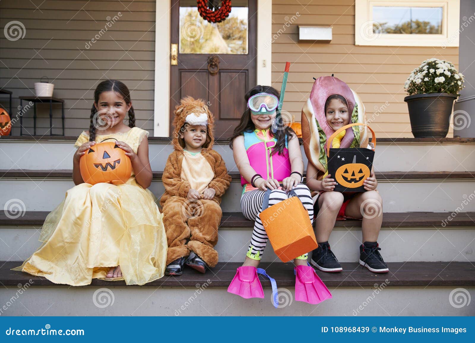 Children Wearing Halloween Costumes for Trick or Treating Stock Image ...