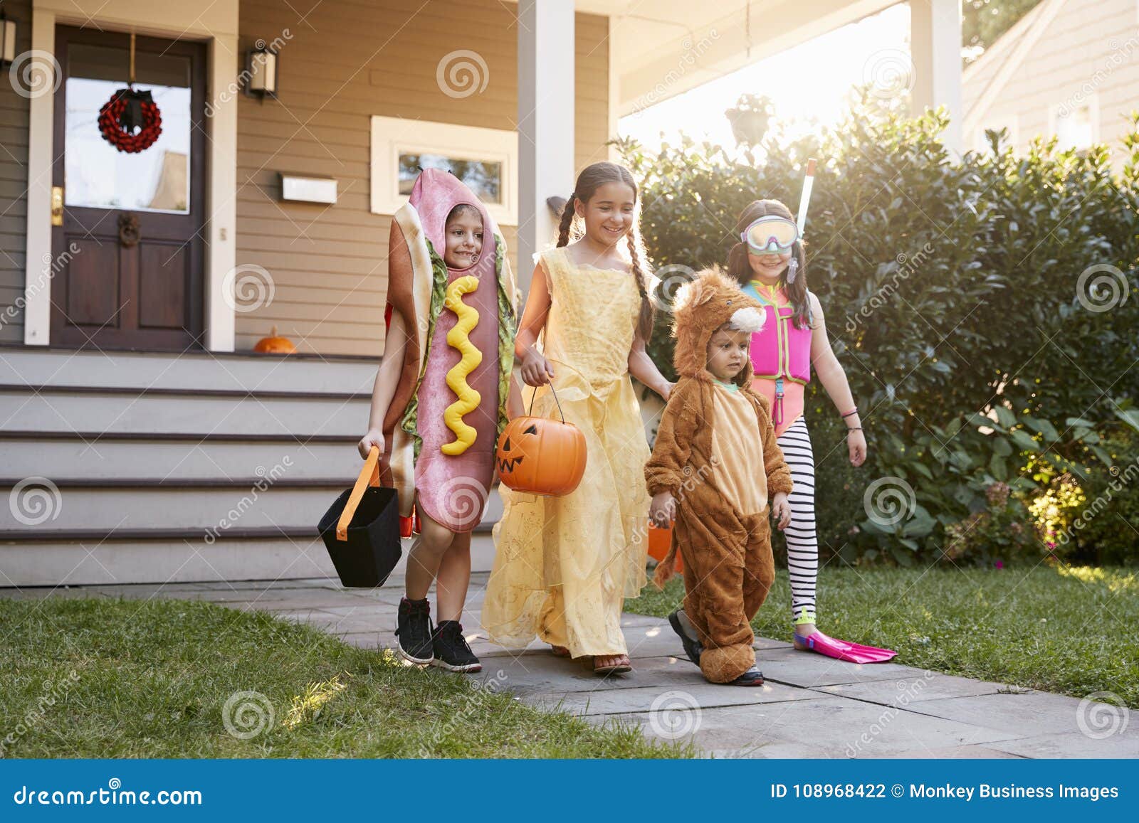 Children Wearing Halloween Costumes for Trick or Treating Stock Photo ...