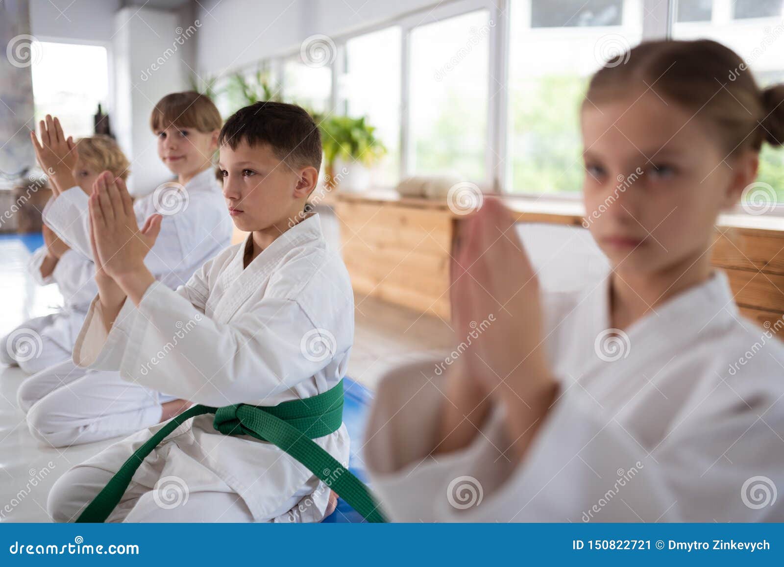 Children Wearing White Kimono Making Namaste Signs Stock Image - Image ...