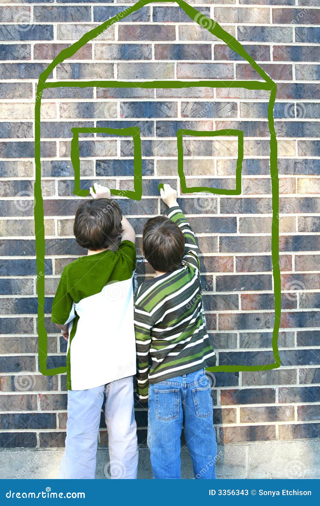 Children Writing On Brick Wall Stock Photos - Image: 3356343