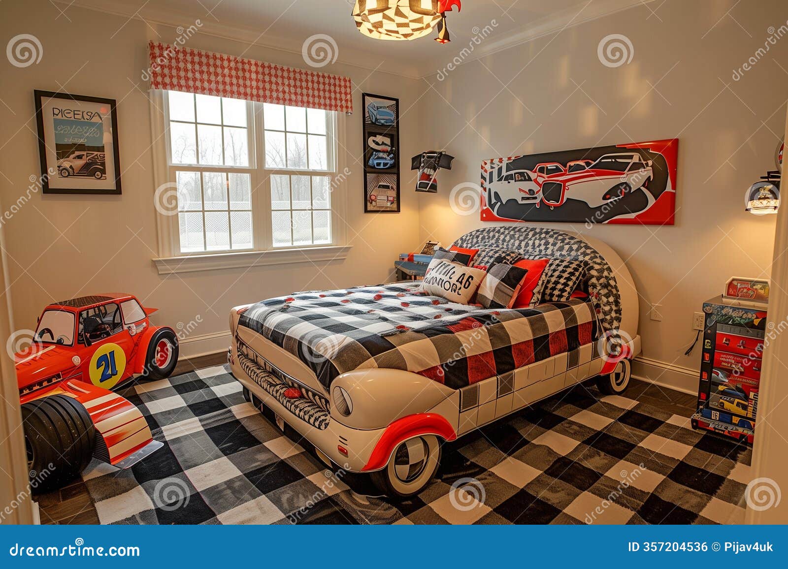 children's bedroom featuring car-d bed and automotive-themed decor for young dreamers