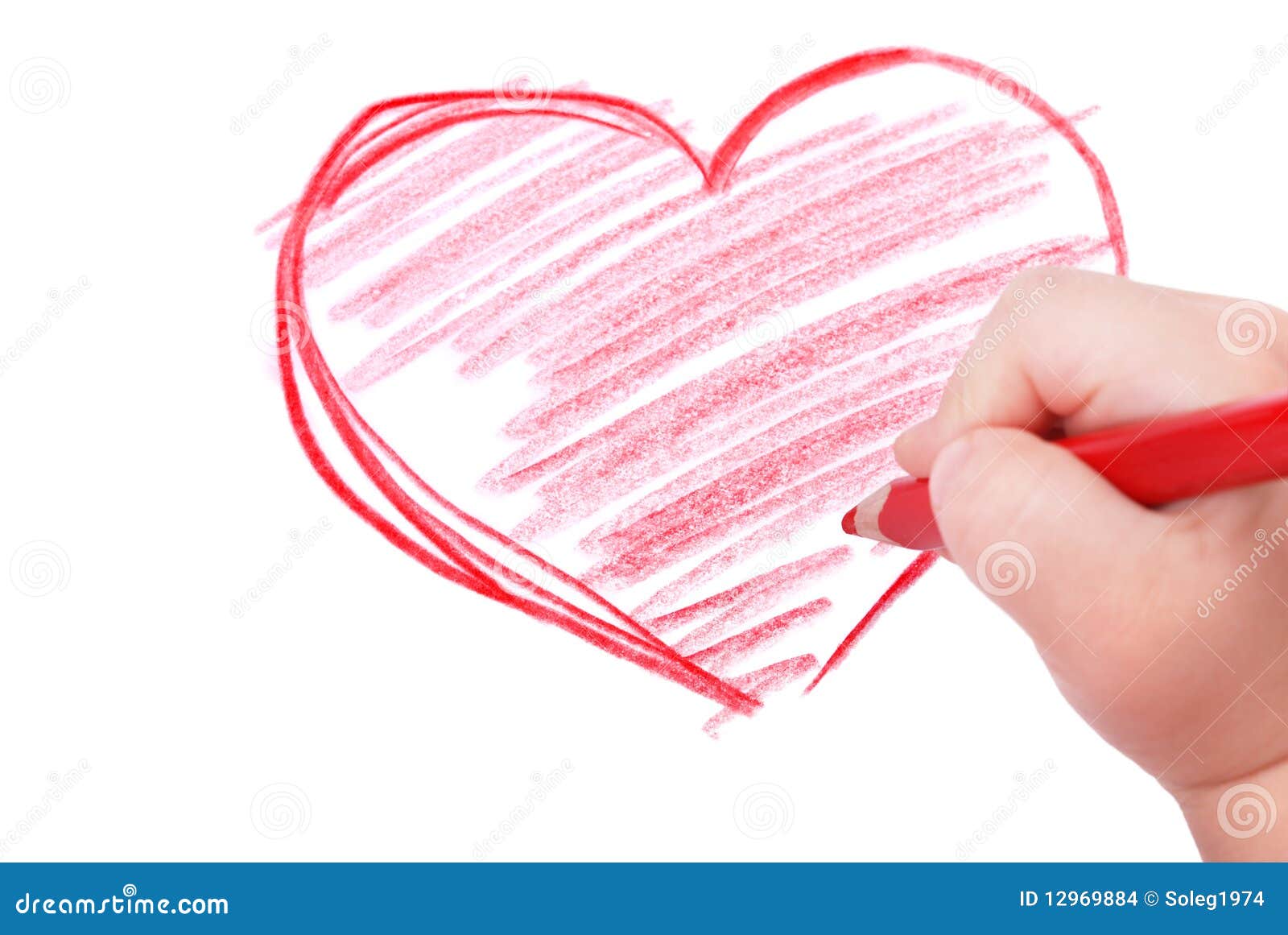 Childrens Hand with Pencil Draws the Heart Stock Photo Image of heart