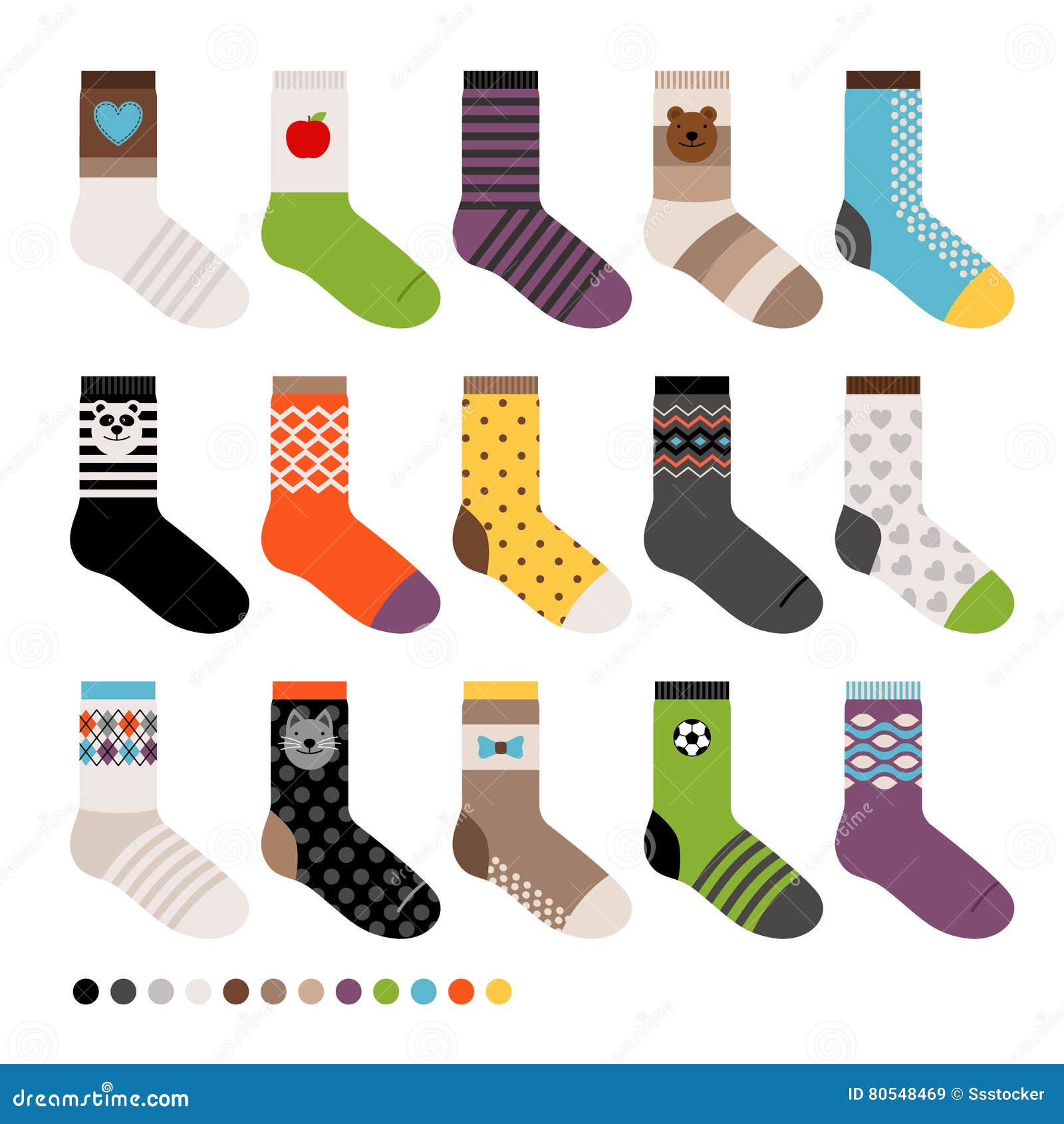Childrens socks icon set stock vector. Illustration of cotton - 80548469