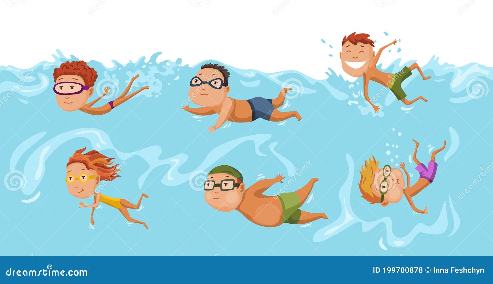 Childrens Swimming in Pool. Cheerful and Active Little Boys and Girls ...