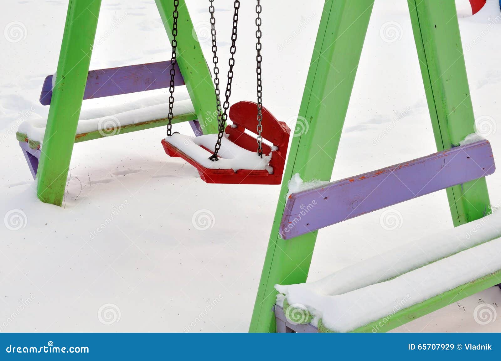 Childrens wooden swings stock image. Image of snowflake 65707929