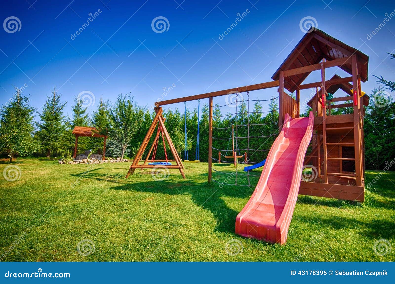 childs slide and swings