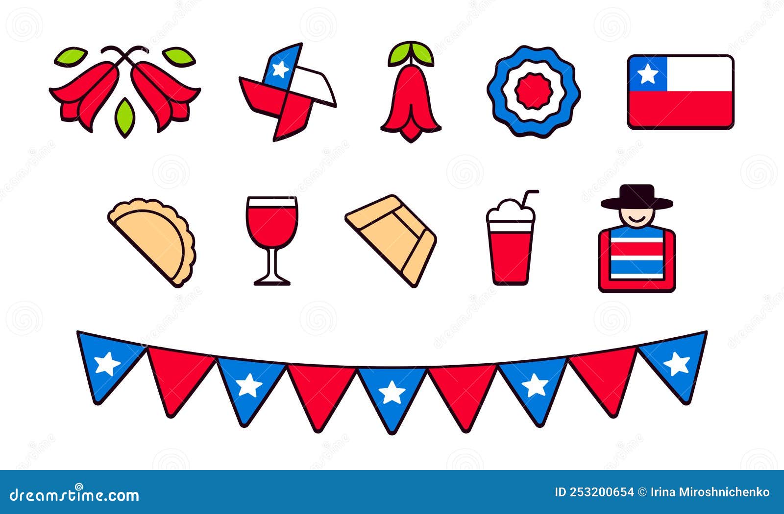 chile fiestas patrias icon set