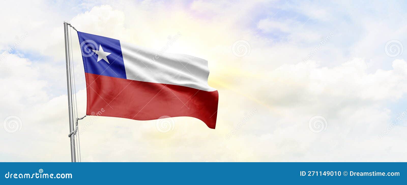 Chile Flag Waving on Sky Background Stock Illustration Illustration of festival, country