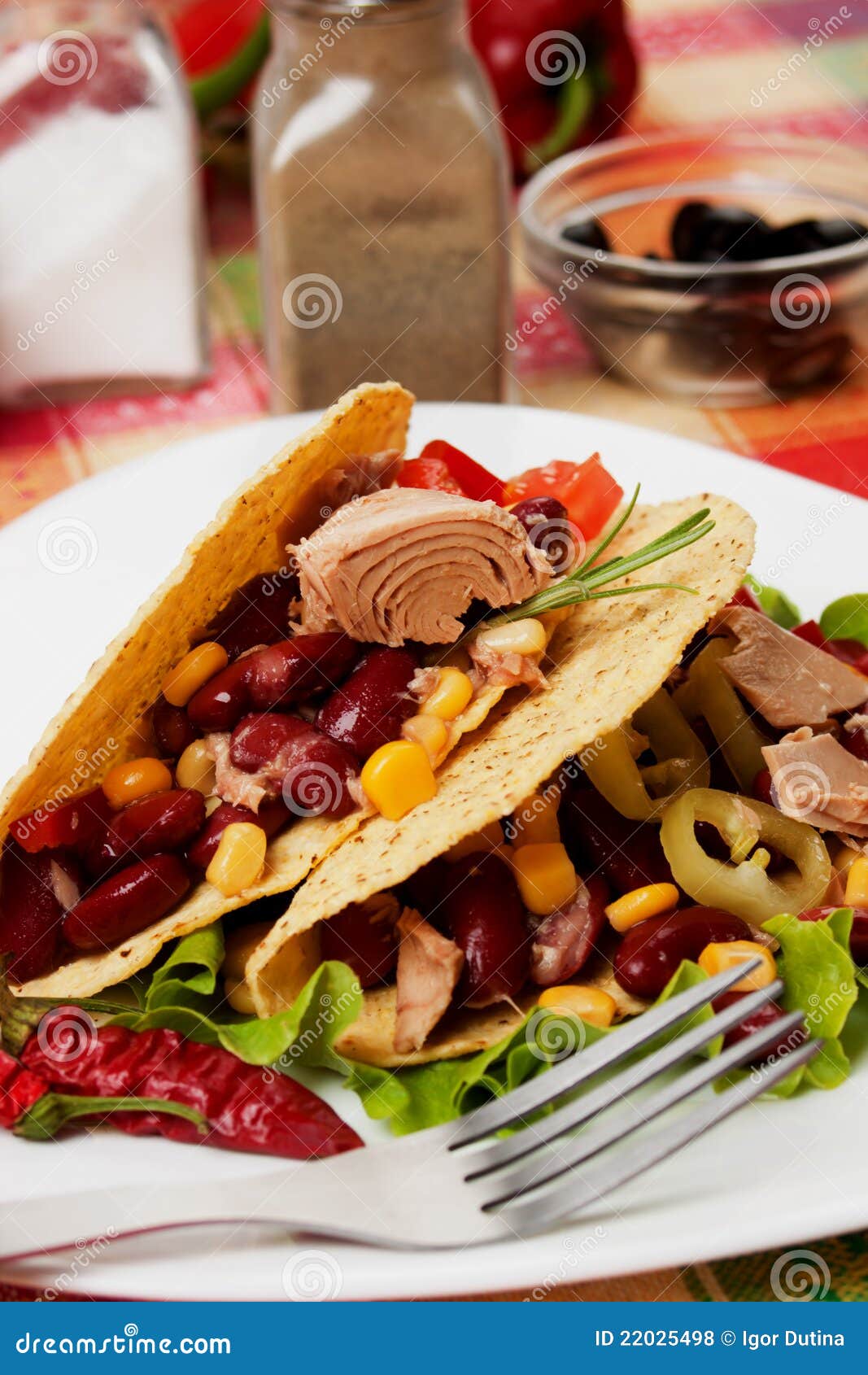 Chili Bean and Tuna Salad in Taco Shells Stock Photo Image of tuna