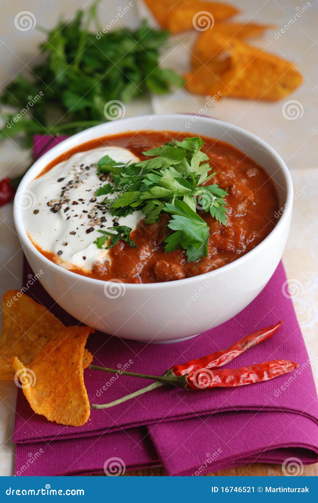 Chili beef with crisps stock image. Image of herb, beans 16746521